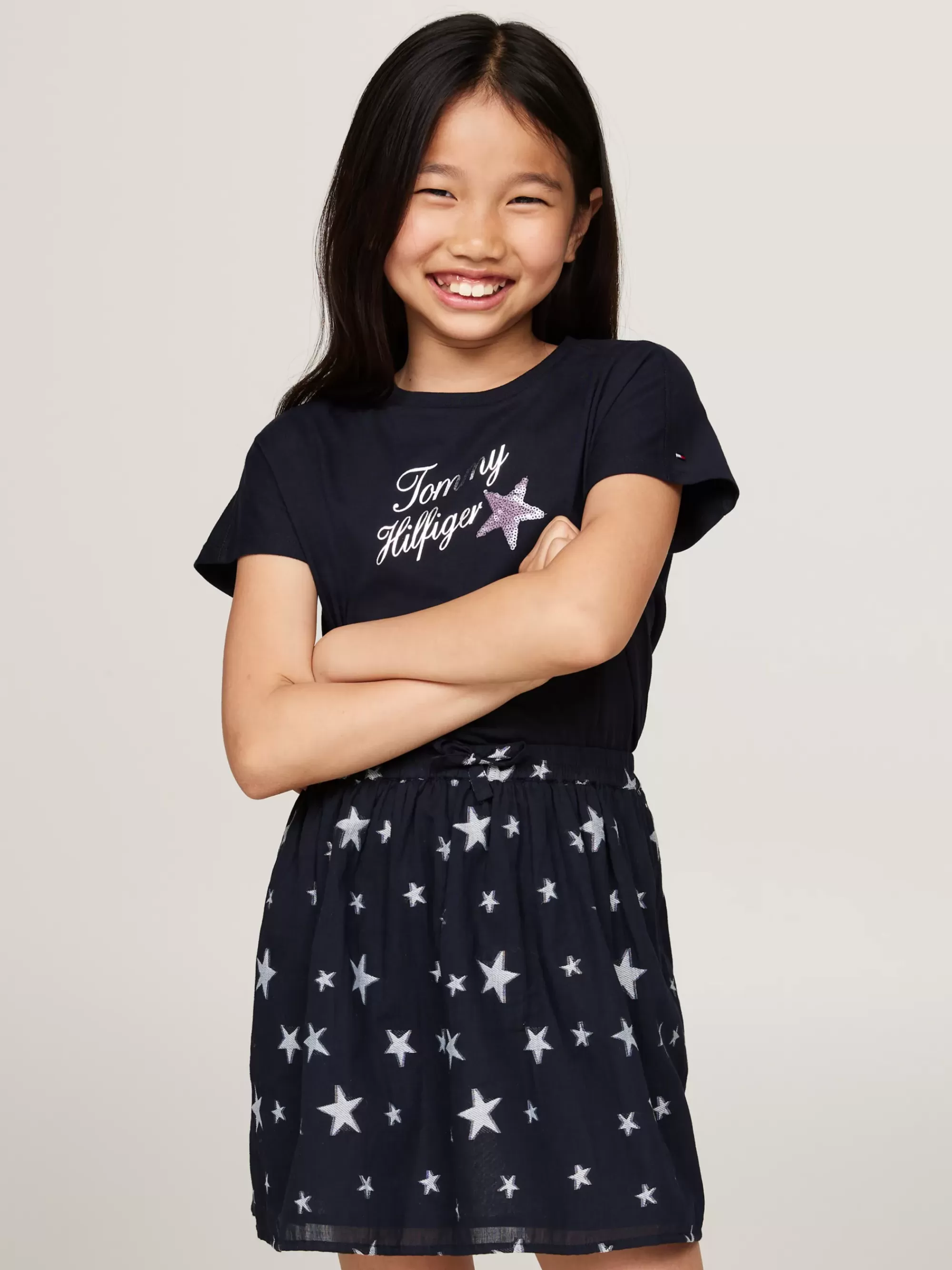 Tops & T-Shirts*Tommy Hilfiger T-shirt Met Scriptlogo En Paillettenster DESERT SKY