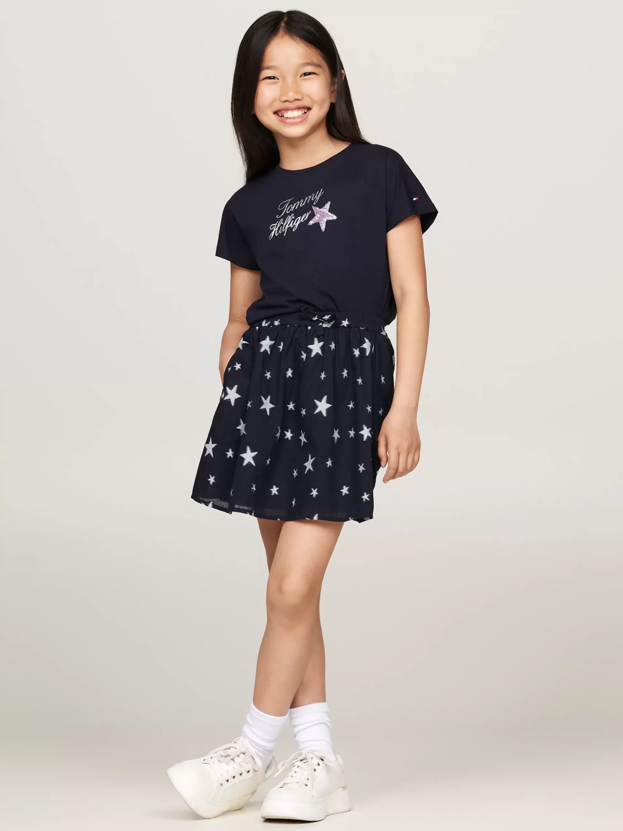 Tops & T-Shirts*Tommy Hilfiger T-shirt Met Scriptlogo En Paillettenster DESERT SKY