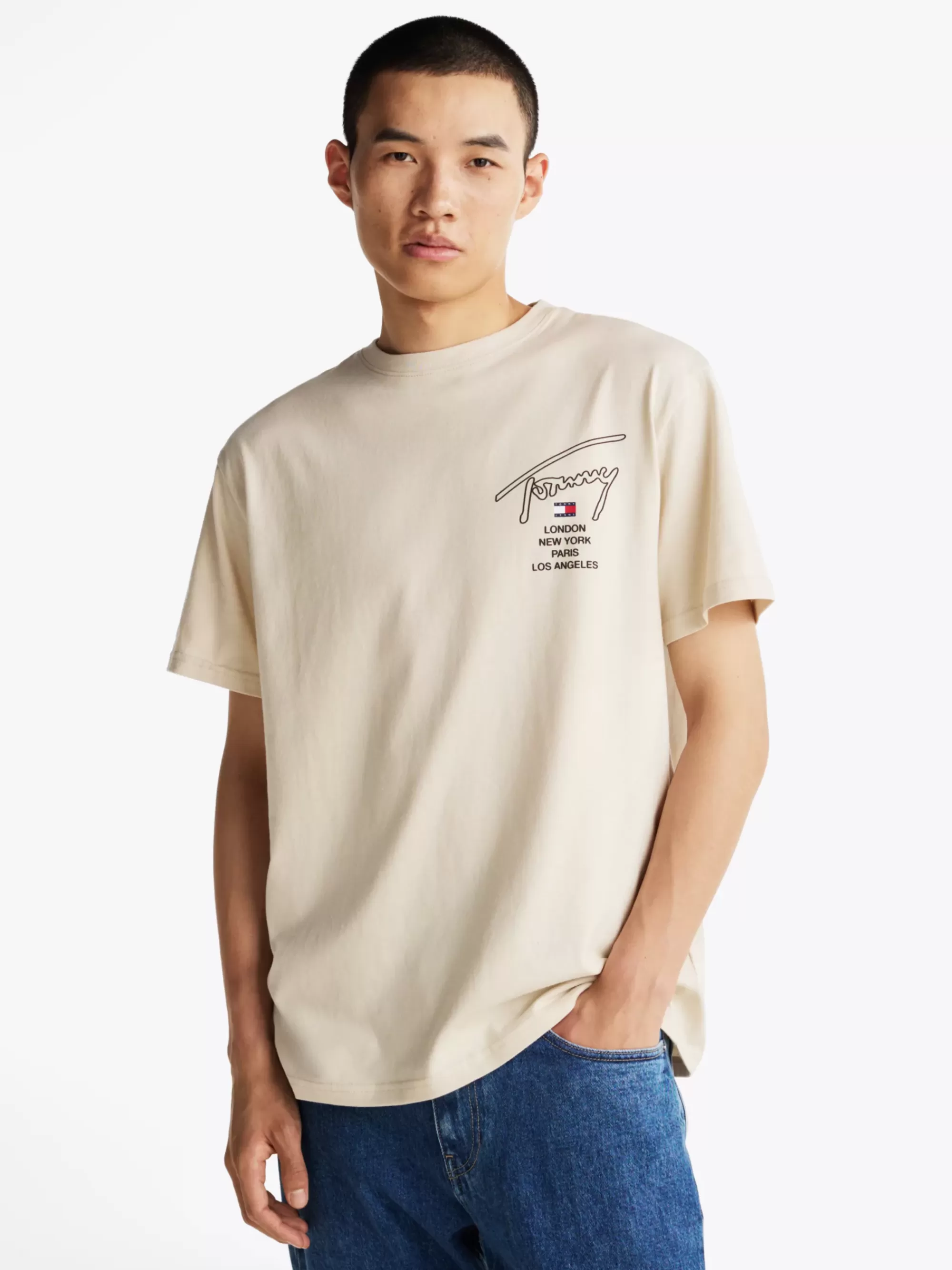 T-Shirts*Tommy Hilfiger T-shirt Met Signature-logo Op De Rug NEWSPRINT