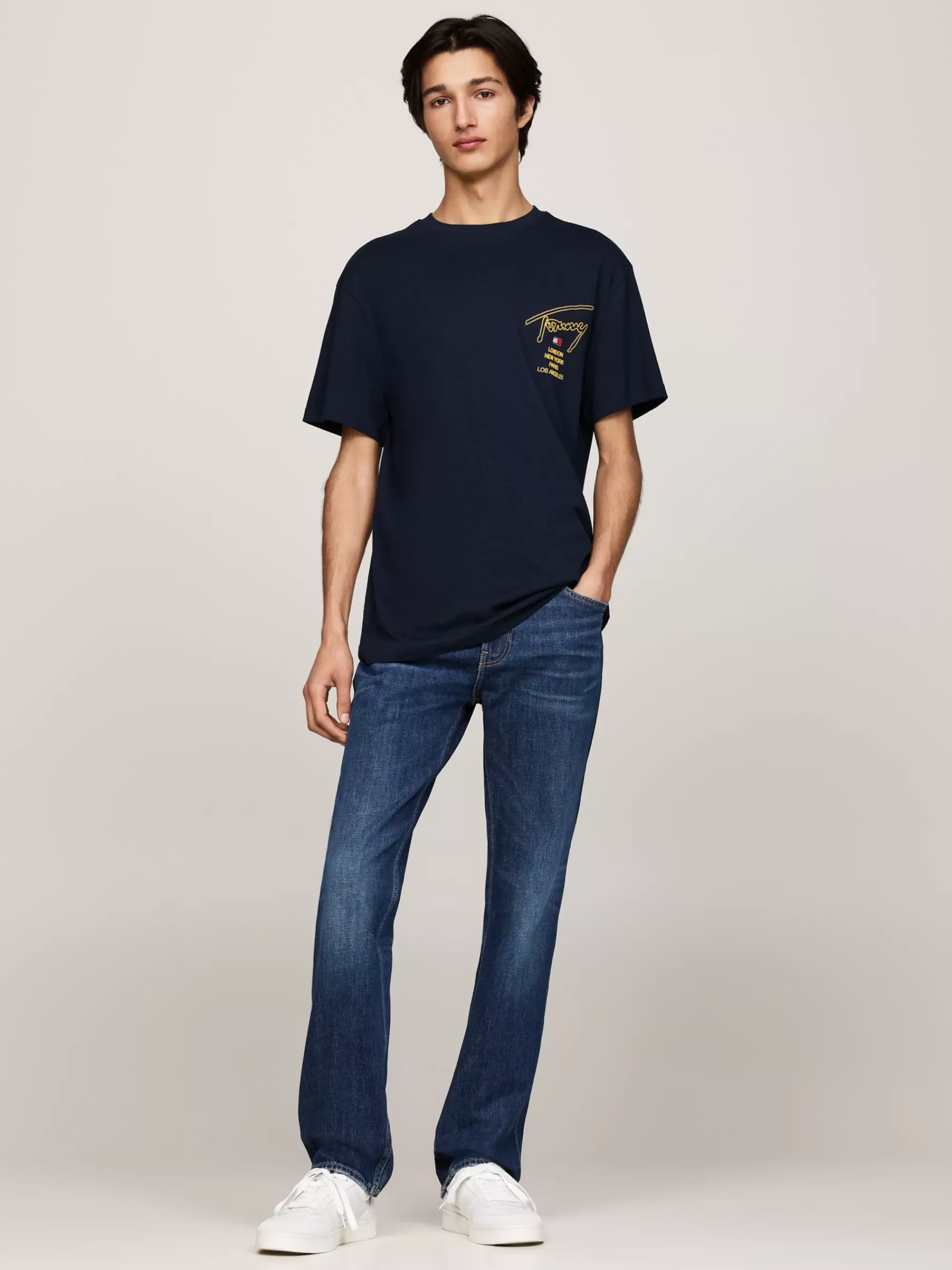 T-Shirts*Tommy Hilfiger T-shirt Met Signature-logo Op De Rug DARK NIGHT NAVY