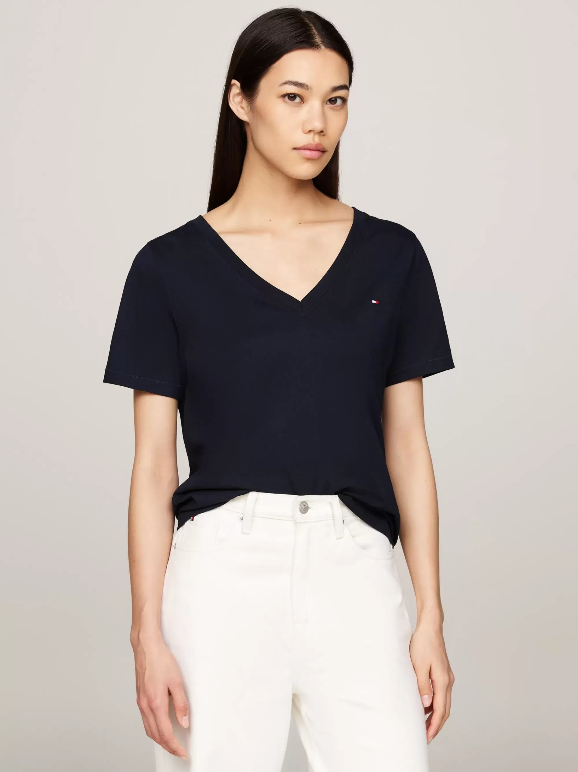 T-Shirts*Tommy Hilfiger T-shirt Met V-hals En Geborduurde Vlag DESERT SKY