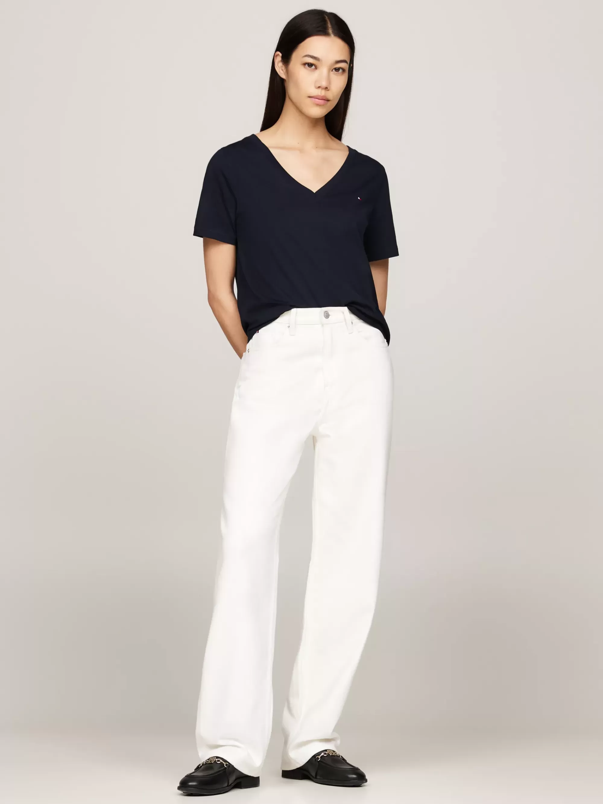 T-Shirts*Tommy Hilfiger T-shirt Met V-hals En Geborduurde Vlag DESERT SKY