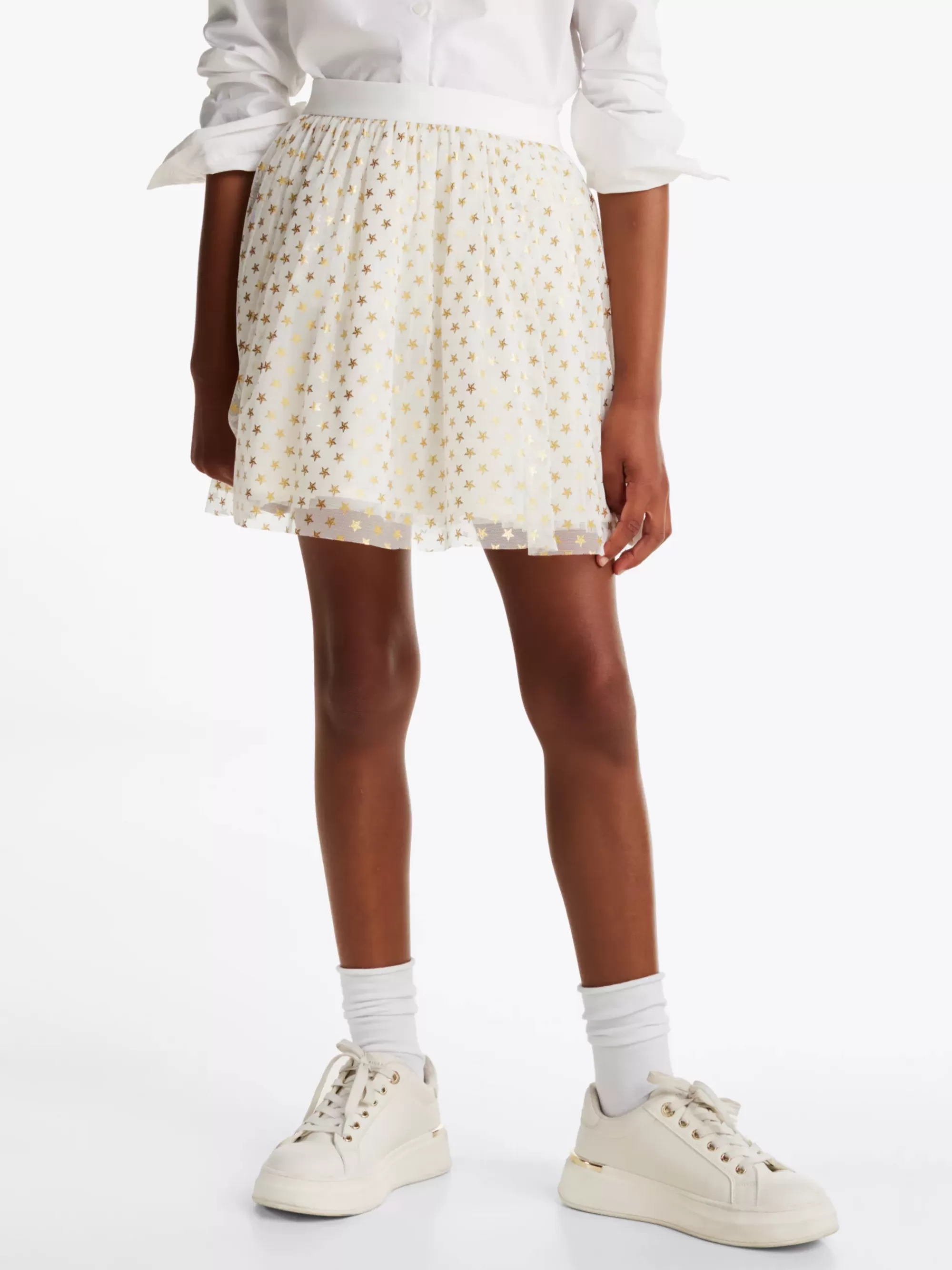 Broeken & Rokken*Tommy Hilfiger Tulen Rok Met Metallic Sterren ANCIENT WHITE ALLOVER