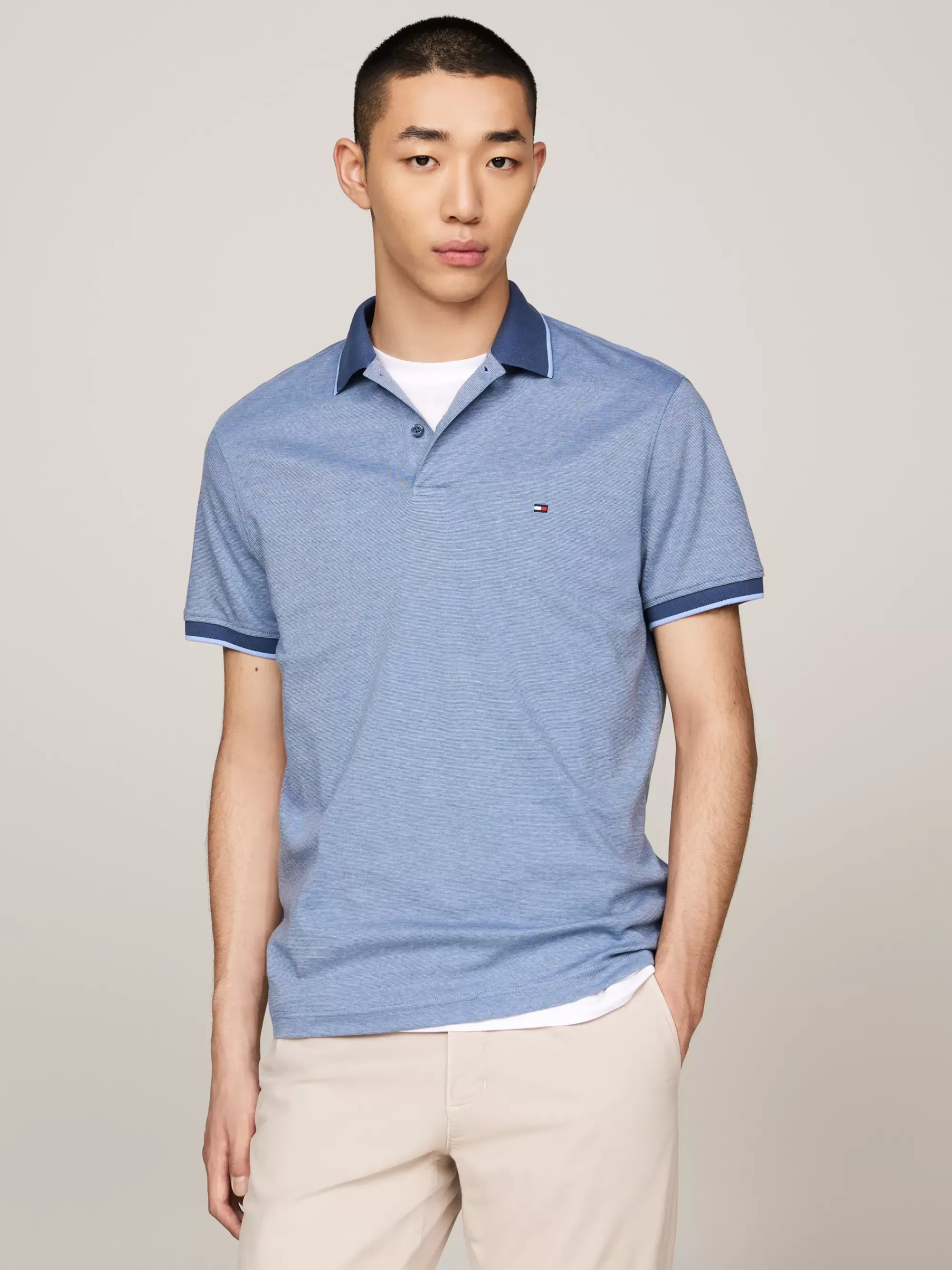 Polo's*Tommy Hilfiger Tweekleurige Regular Fit Polo Met Streep VESSEL BLUE / AEGEAN SEA