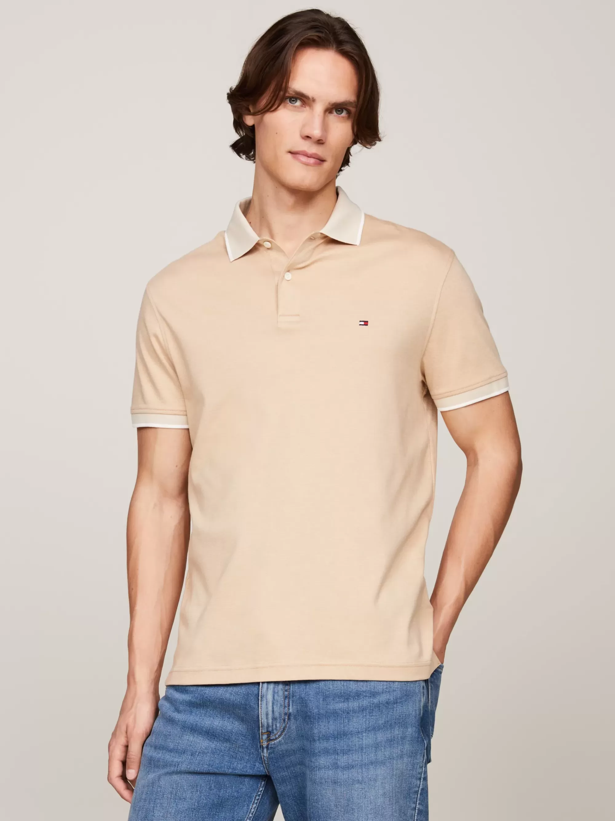 Polo's*Tommy Hilfiger Tweekleurige Regular Fit Polo Met Streep CLASSIC BEIGE / CLASSIC KHAKI