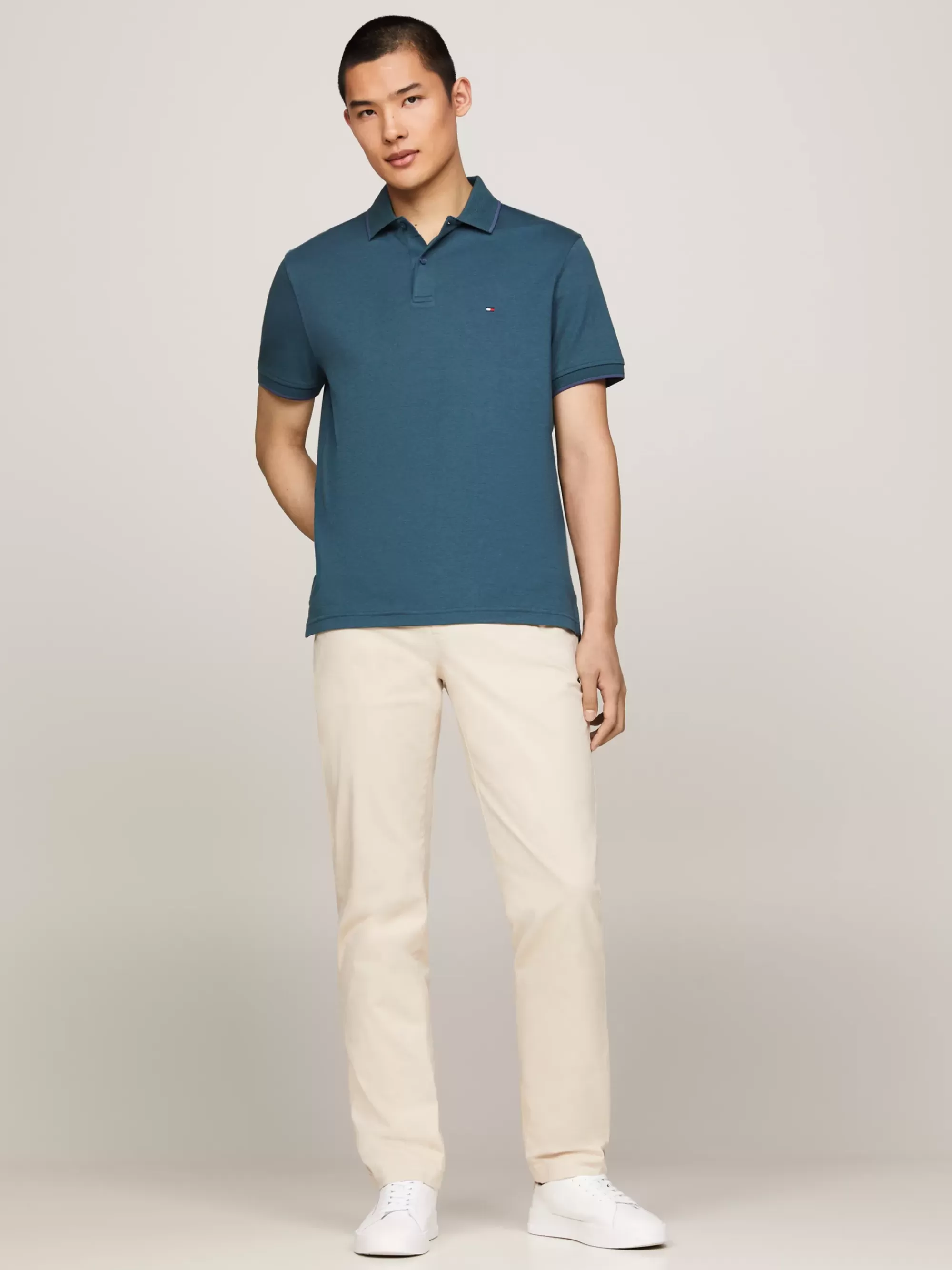Polo's*Tommy Hilfiger Tweekleurige Regular Fit Polo Met Streep ORNAMENTAL GREEN / AEGEAN SEA