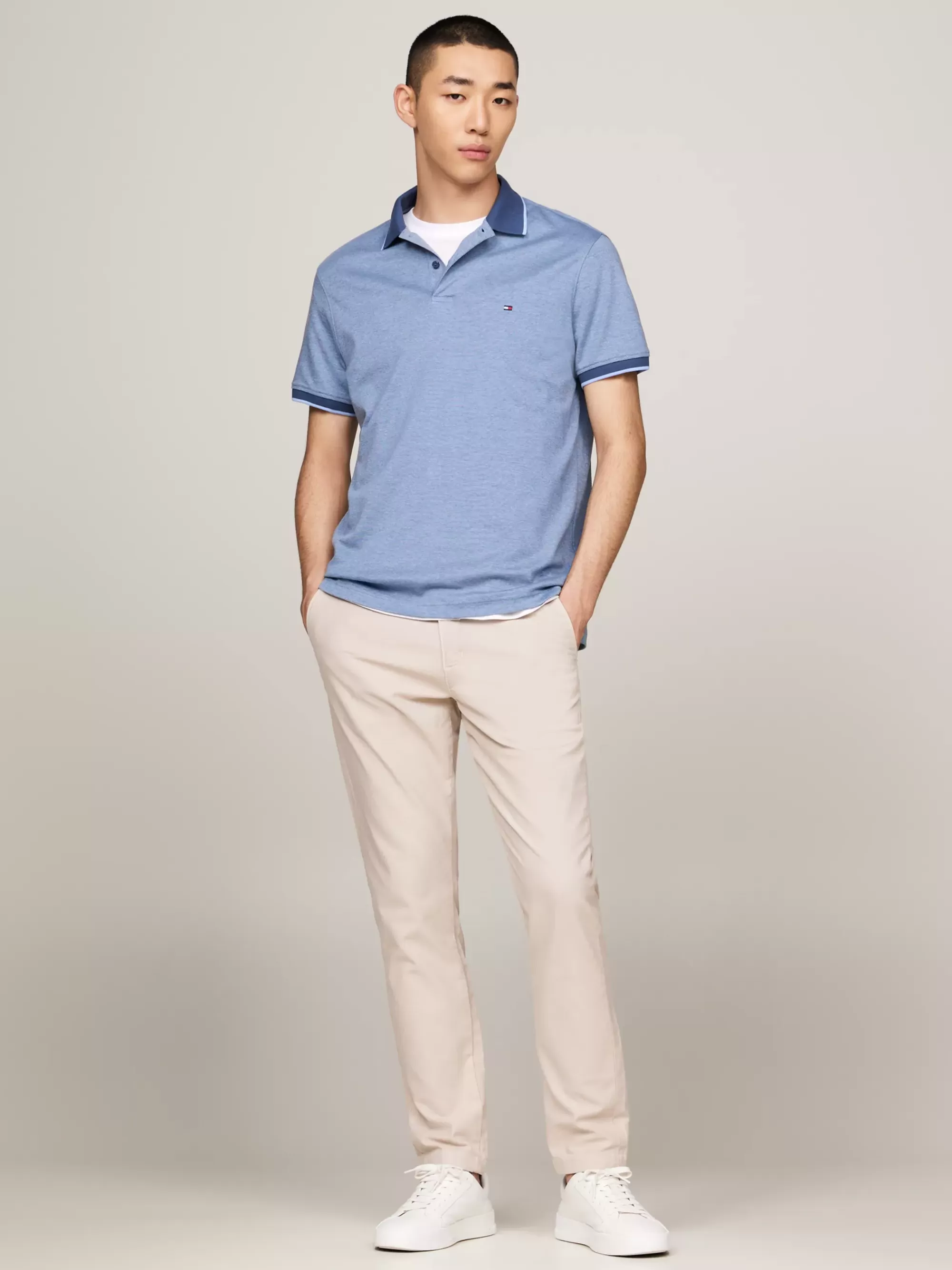 Polo's*Tommy Hilfiger Tweekleurige Regular Fit Polo Met Streep VESSEL BLUE / AEGEAN SEA
