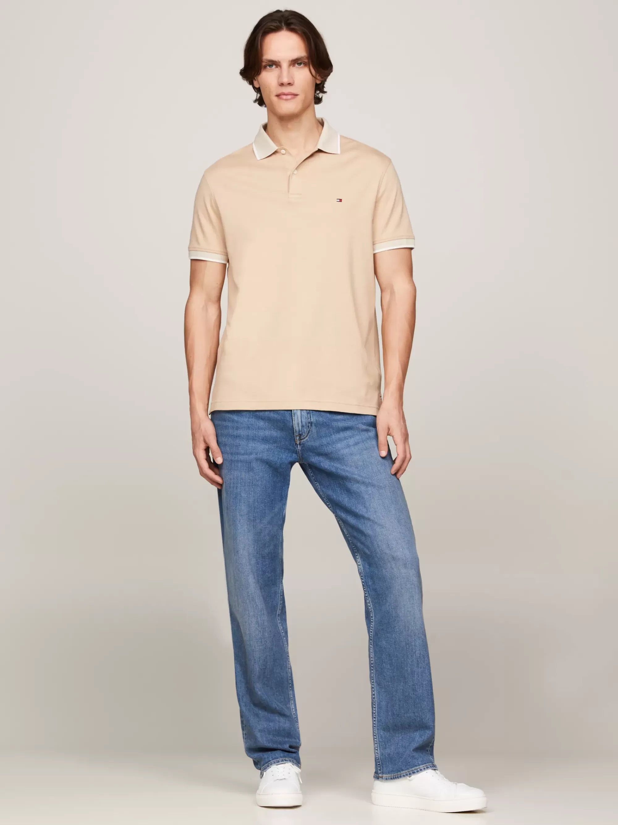 Polo's*Tommy Hilfiger Tweekleurige Regular Fit Polo Met Streep CLASSIC BEIGE / CLASSIC KHAKI