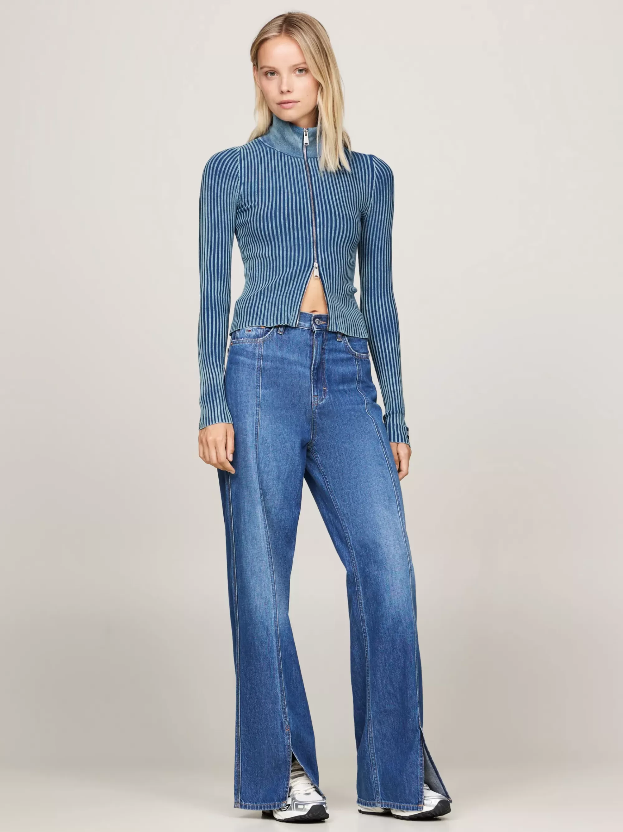 Truien | Truien & Vesten*Tommy Hilfiger Tweekleurige Trui Met Ribtextuur En Rits CHASE BLUE