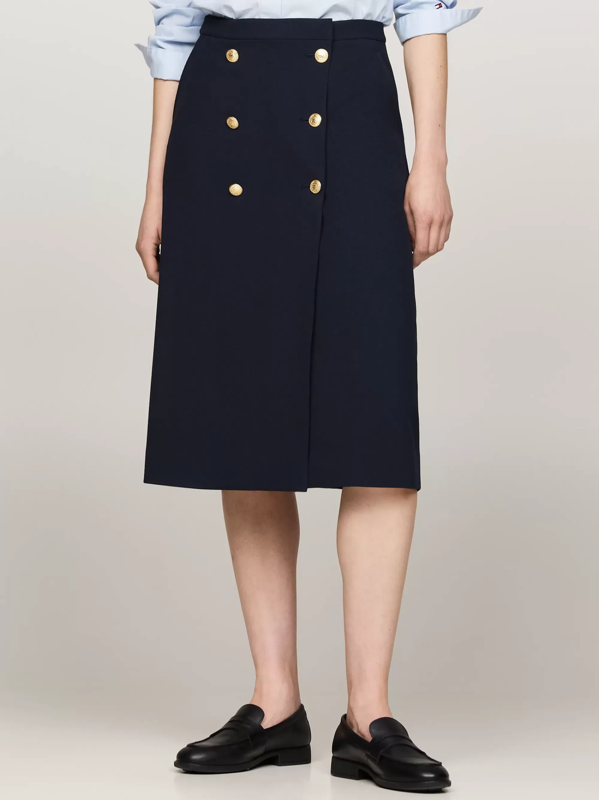 Rokken*Tommy Hilfiger Twill Midi-rok Met Embleemknopen DESERT SKY