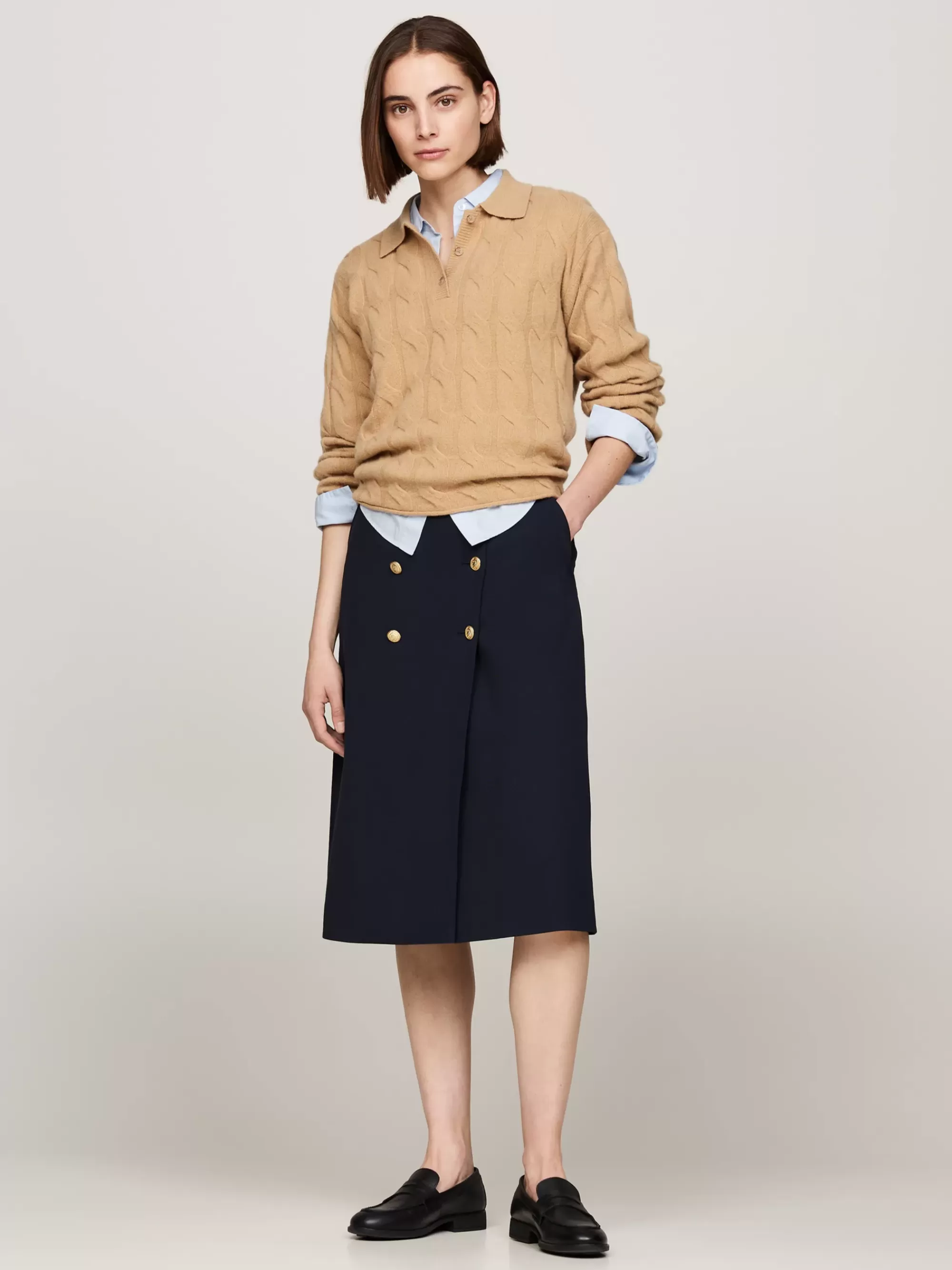 Rokken*Tommy Hilfiger Twill Midi-rok Met Embleemknopen DESERT SKY
