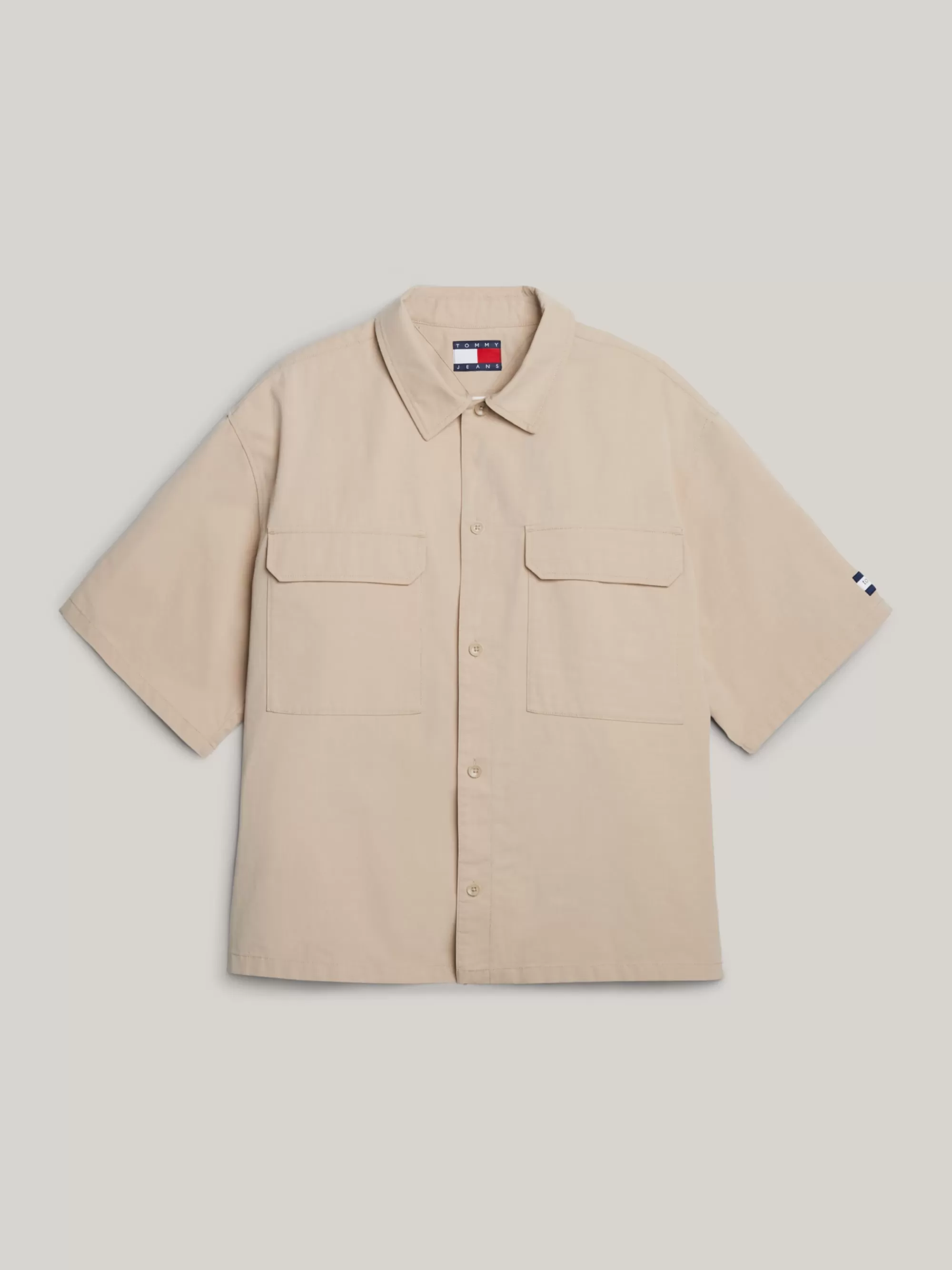 Overhemden*Tommy Hilfiger Uniseks Overhemd Met Korte Mouwen BEIGE STONE