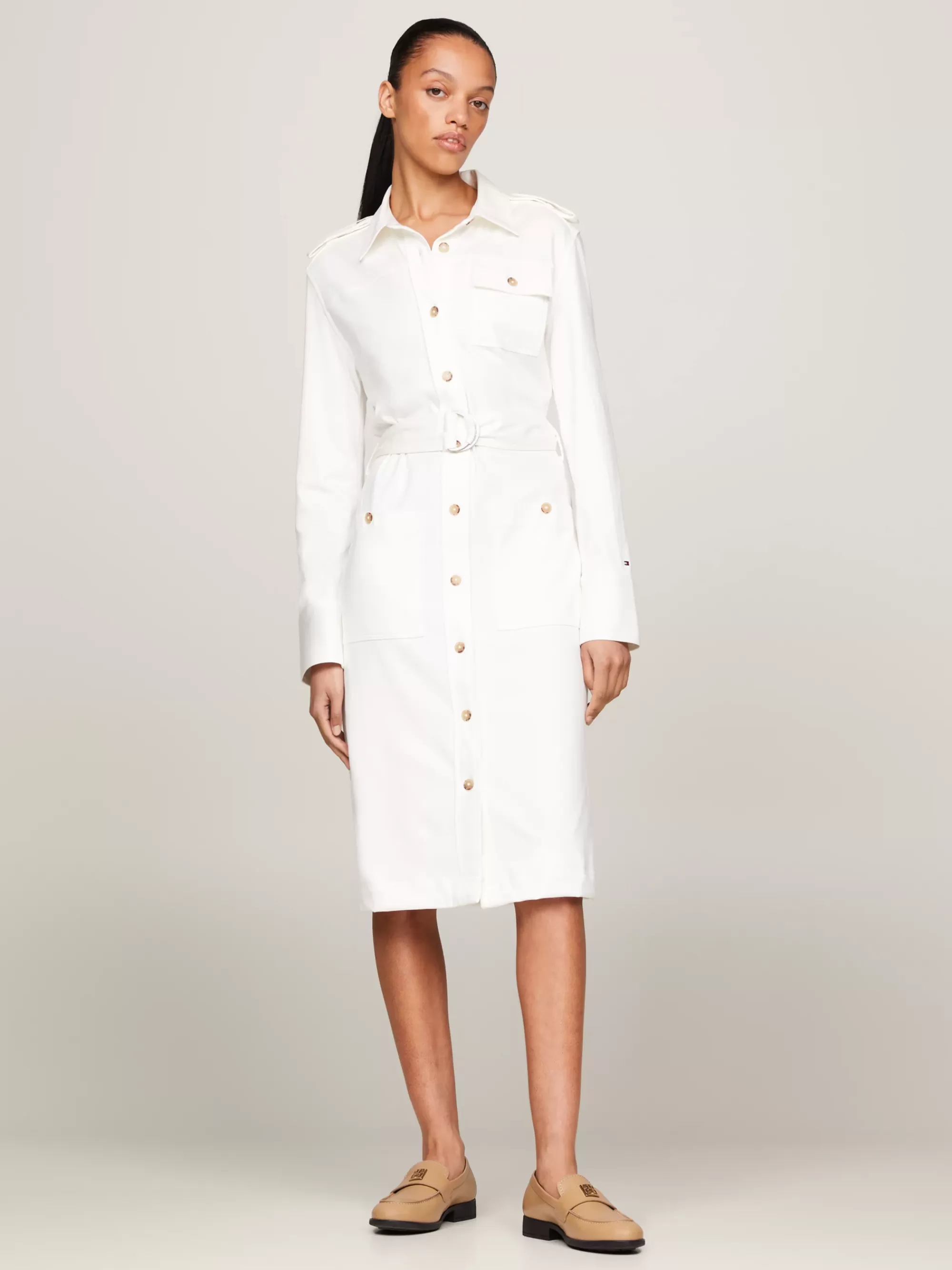 Jurken*Tommy Hilfiger Utility Midi-overhemdjurk ANCIENT WHITE
