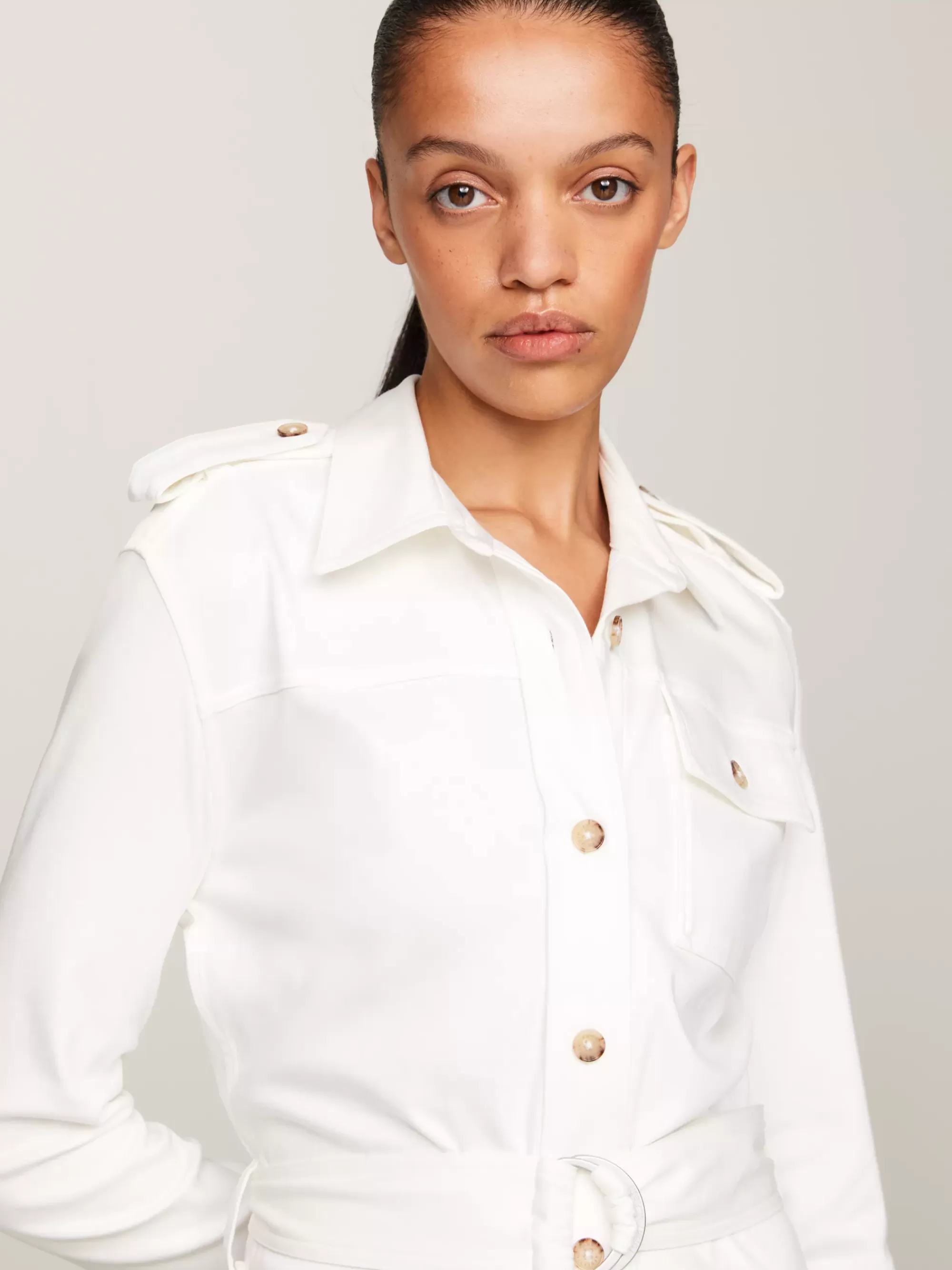 Jurken*Tommy Hilfiger Utility Midi-overhemdjurk ANCIENT WHITE