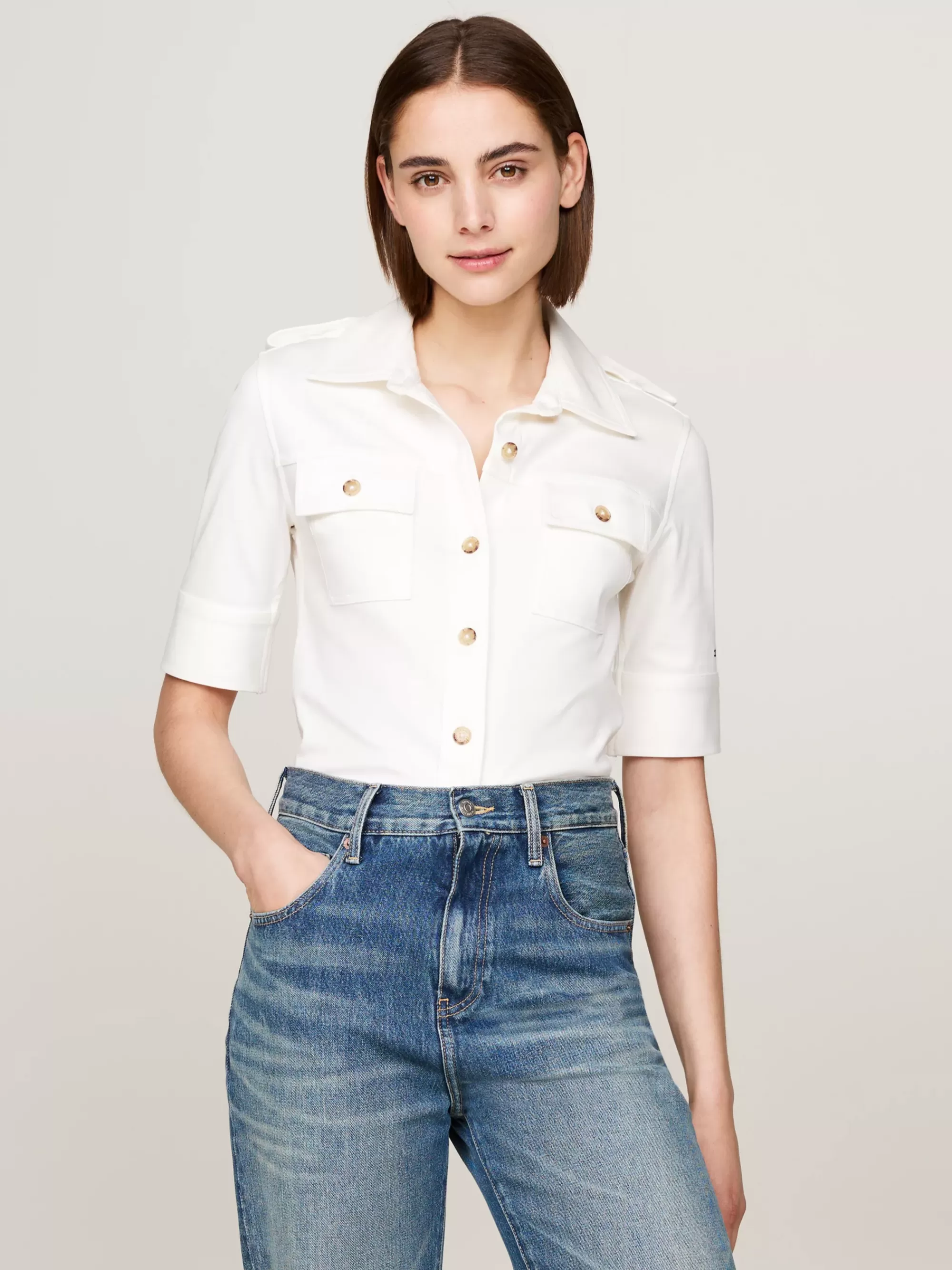 Blouses & Overhemden*Tommy Hilfiger Utility Regular Fit Overhemd Met Korte Mouwen ANCIENT WHITE