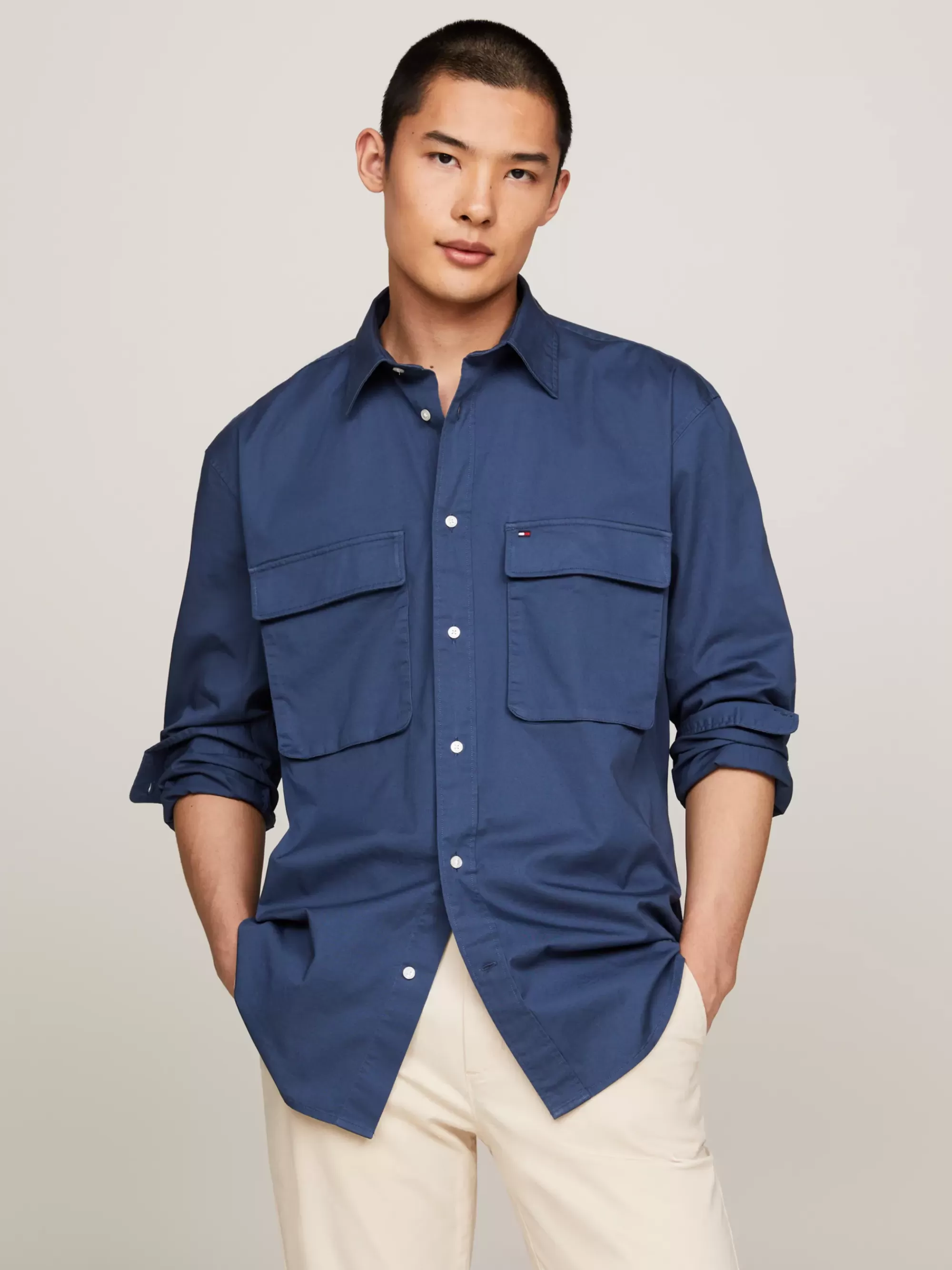 Overhemden*Tommy Hilfiger Utility Regular Fit Overhemd Van Twill AEGEAN SEA