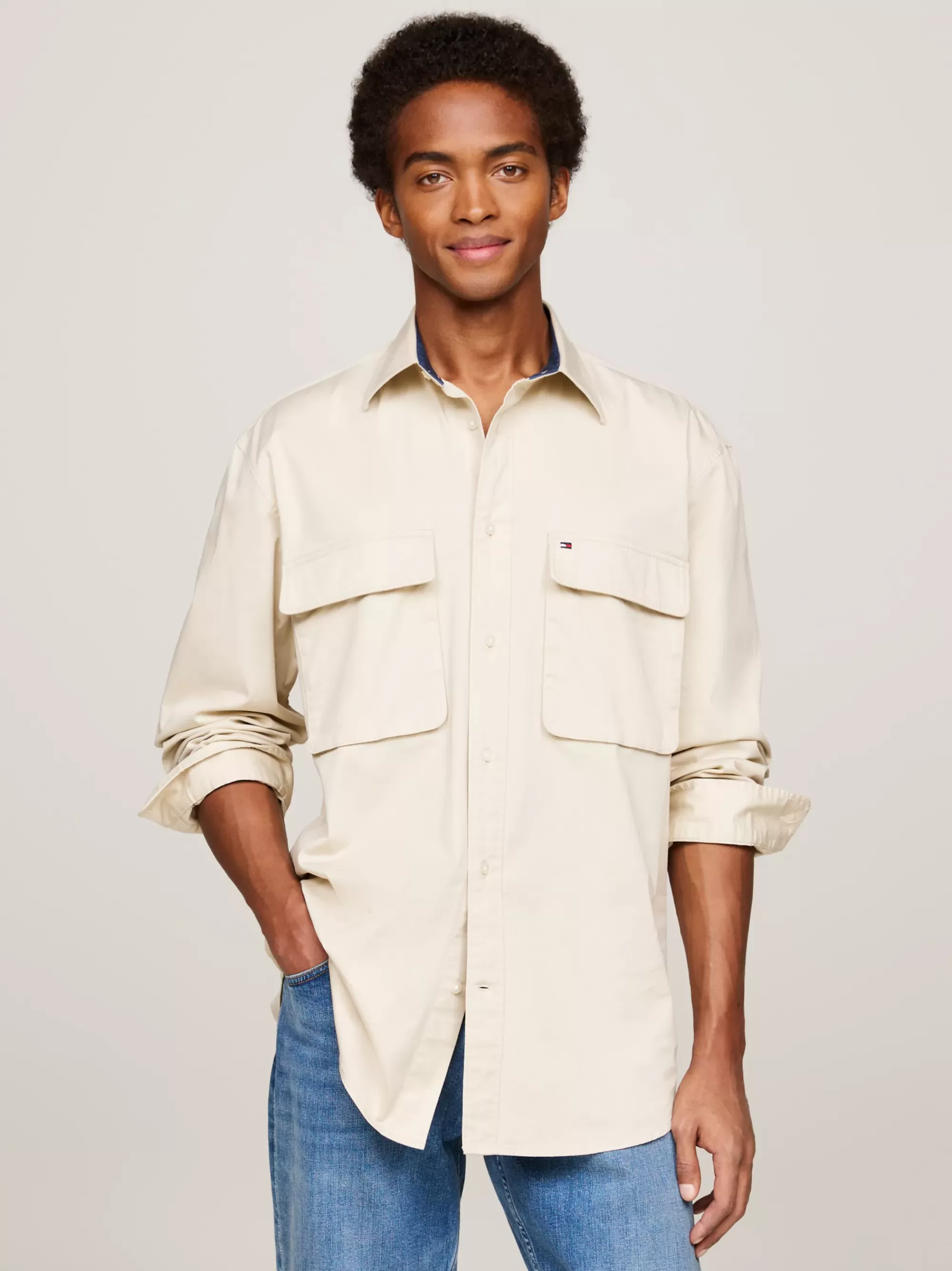 Overhemden*Tommy Hilfiger Utility Regular Fit Overhemd Van Twill CLASSIC BEIGE