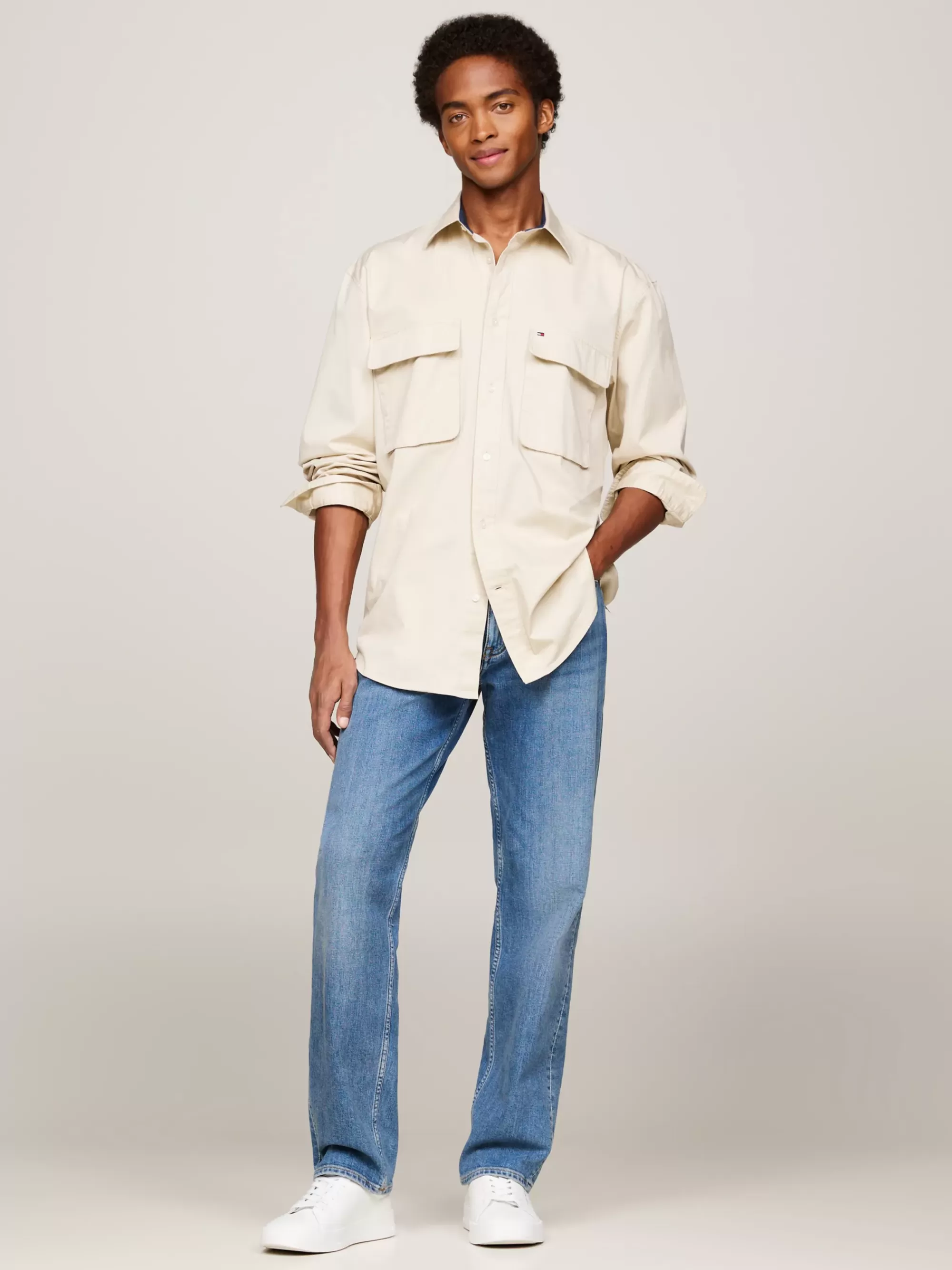 Overhemden*Tommy Hilfiger Utility Regular Fit Overhemd Van Twill CLASSIC BEIGE