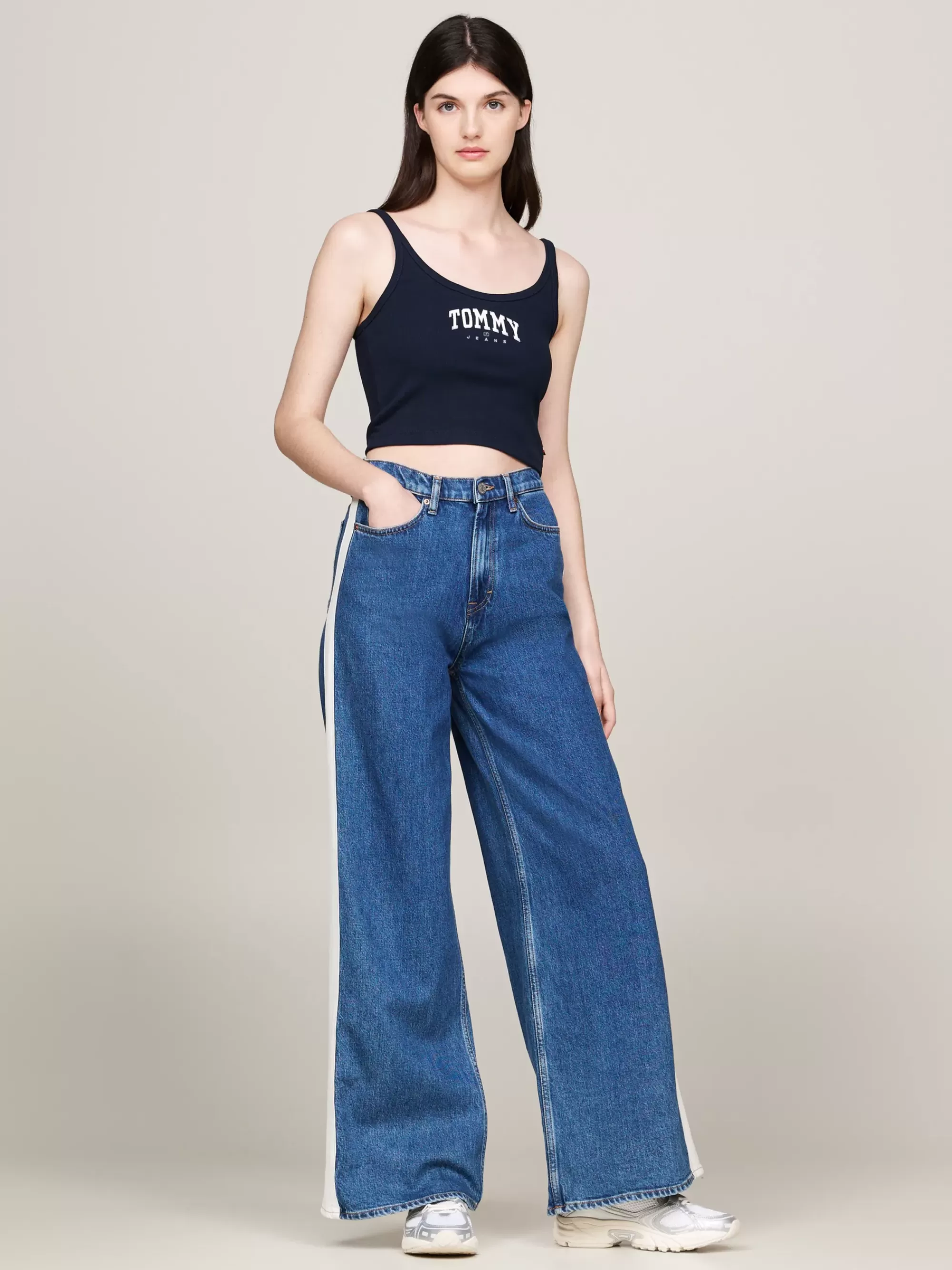 T-Shirts*Tommy Hilfiger Varsity Cropped Tanktop Met Ribtextuur DARK NIGHT NAVY