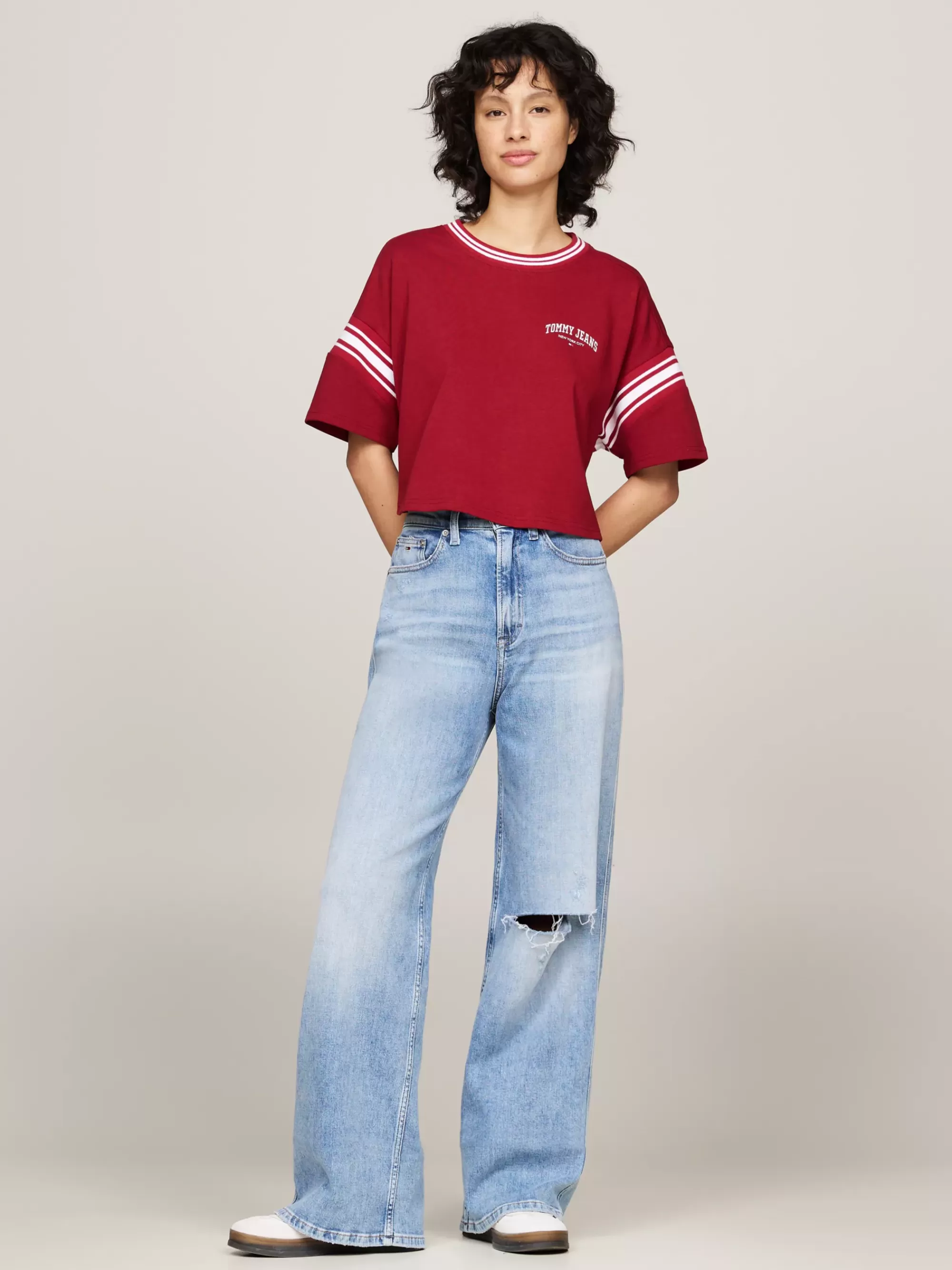 T-Shirts*Tommy Hilfiger Varsity Cropped T-shirt Met Relaxed Fit REGATTA RED
