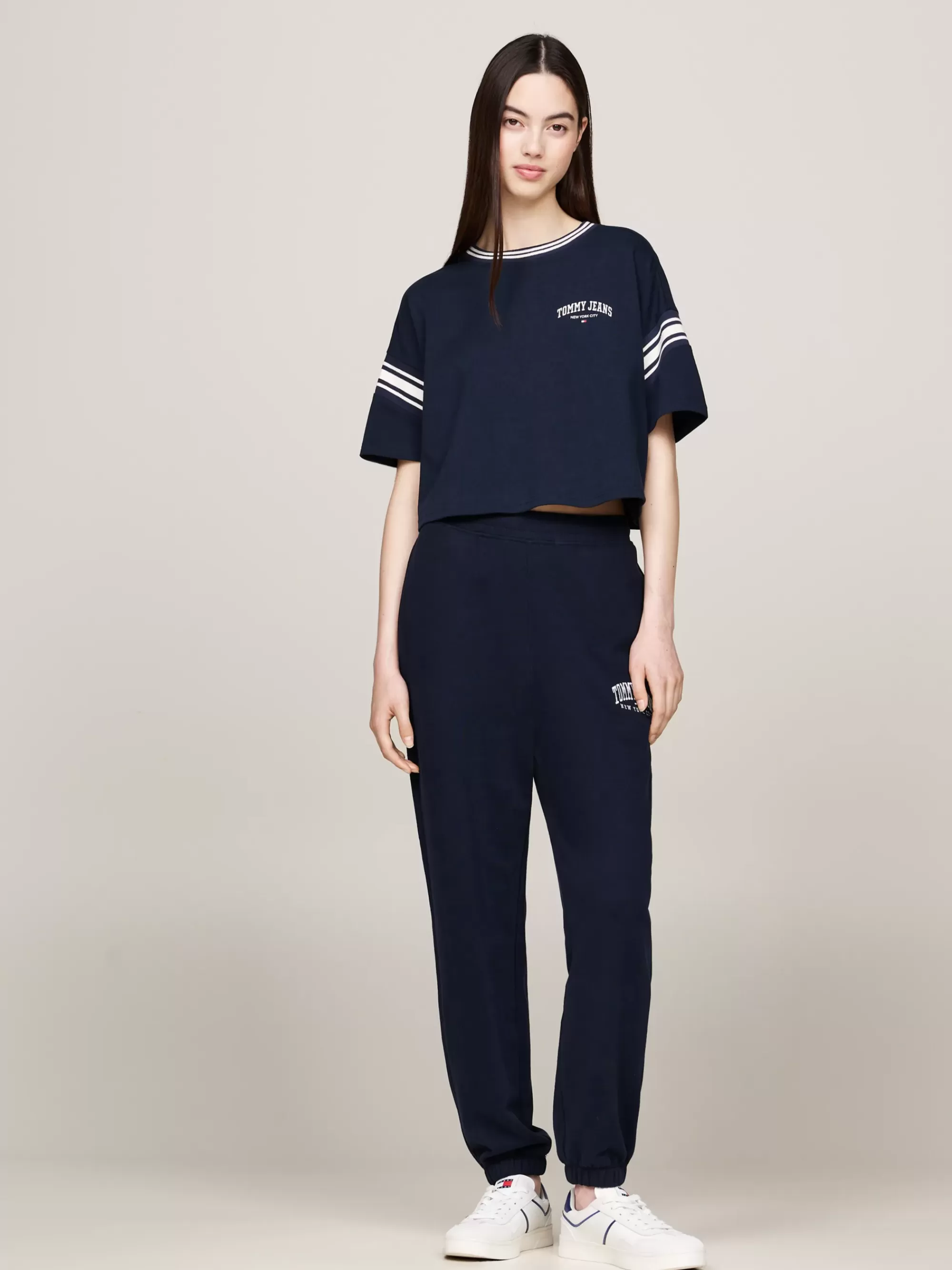 T-Shirts*Tommy Hilfiger Varsity Cropped T-shirt Met Relaxed Fit DARK NIGHT NAVY