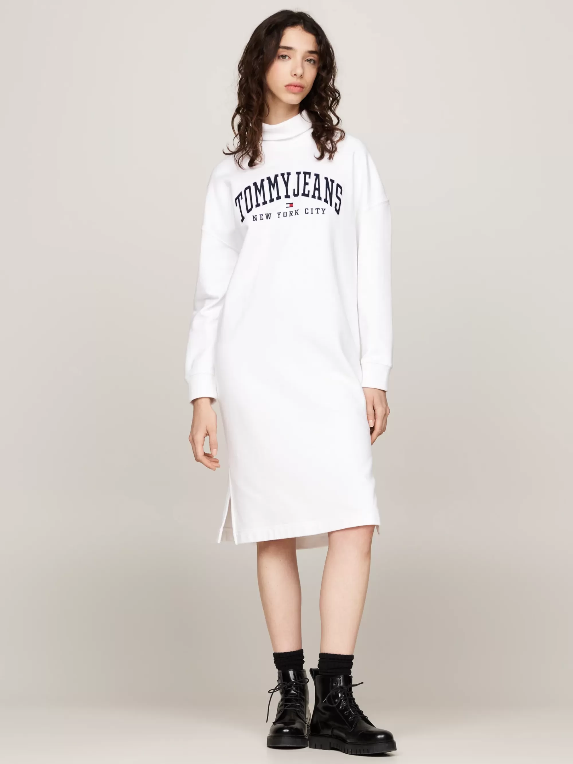 Jurken*Tommy Hilfiger Varsity Midi-overhemdjurk Met Opstaande Hals WHITE