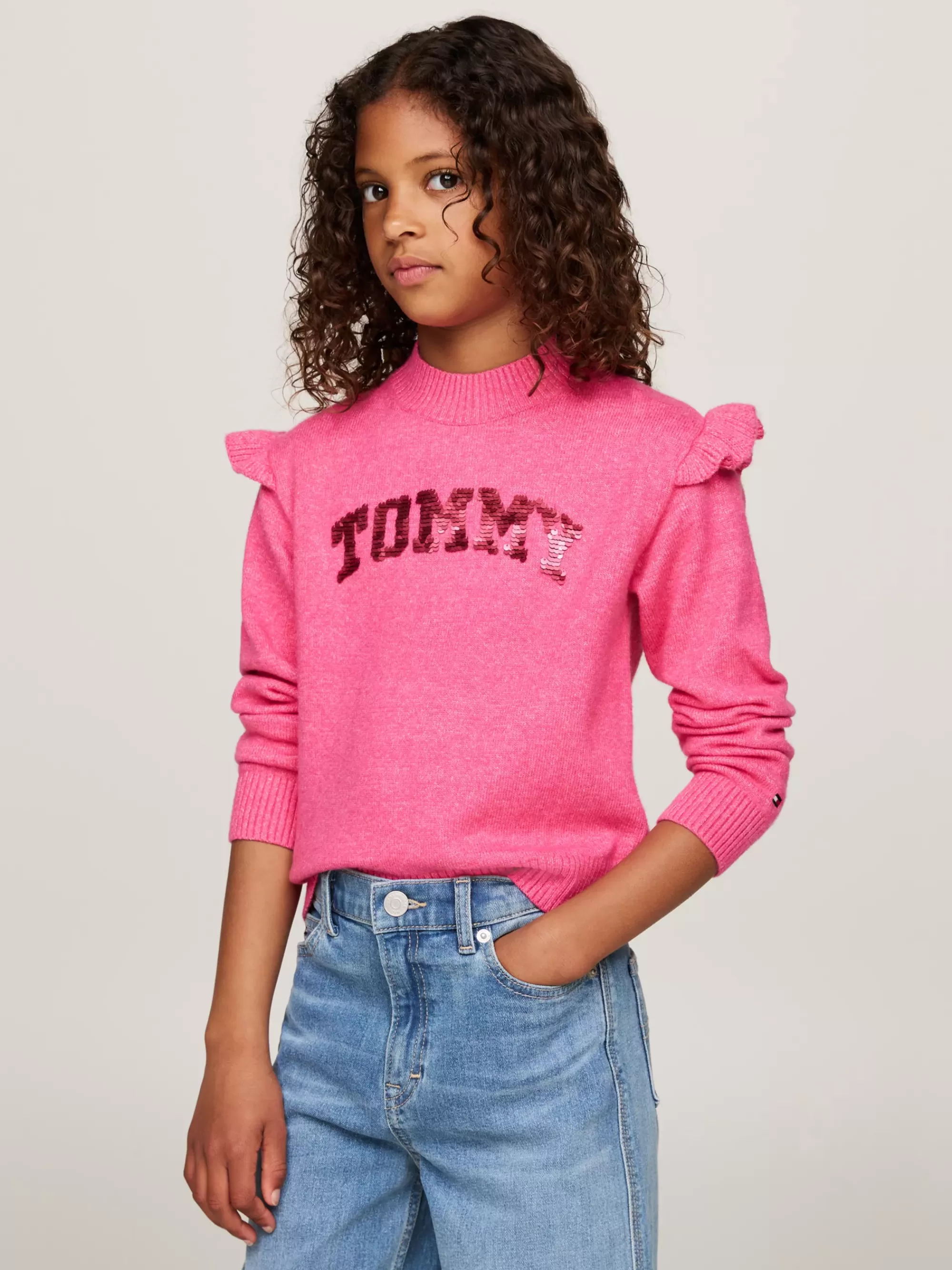 Truien & Vesten*Tommy Hilfiger Varsity Trui Met Pailletten-logo HERITAGE PINK