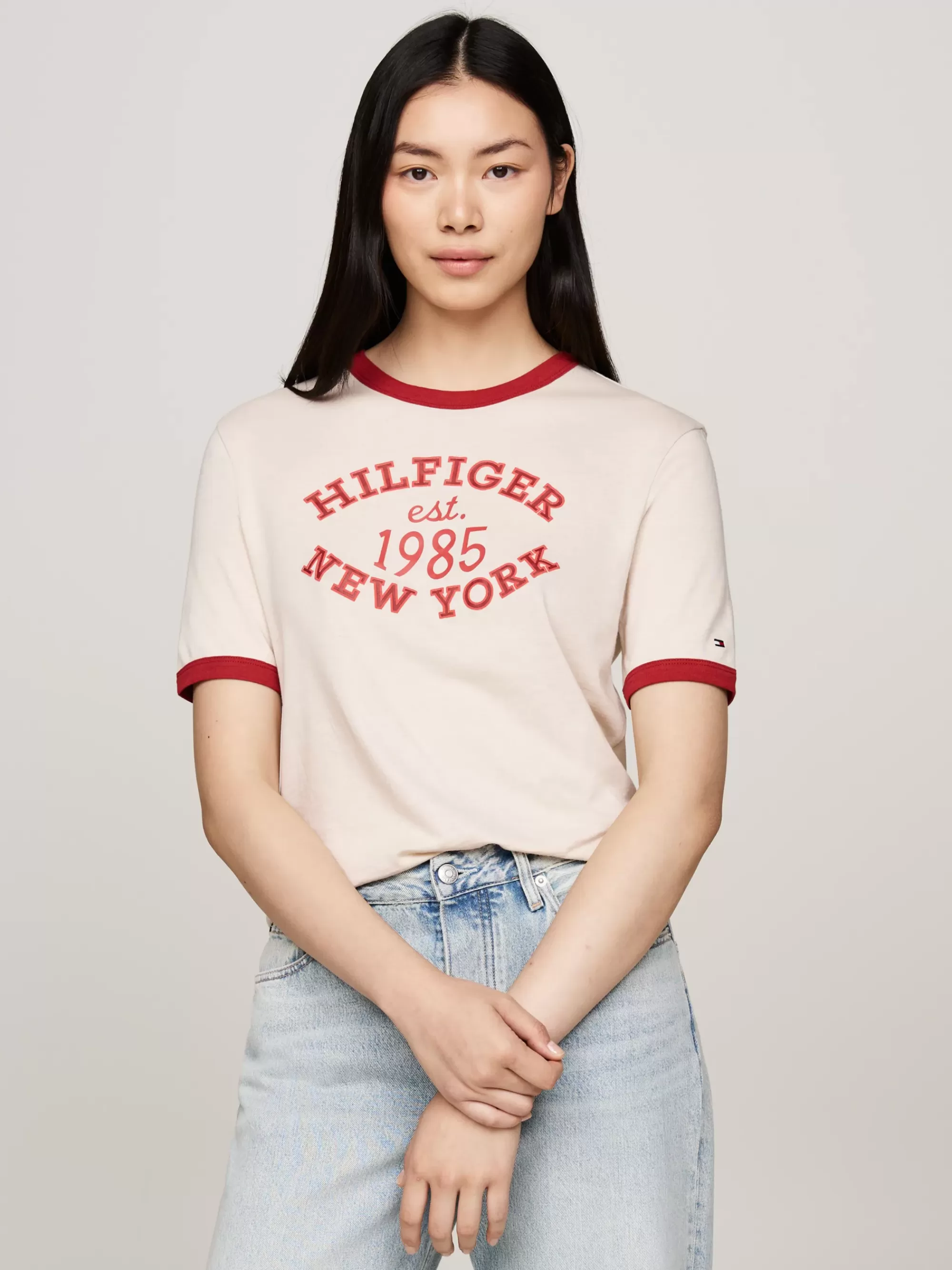 T-Shirts*Tommy Hilfiger Varsity T-shirt Met Logo En Contrastrand CLASSIC BEIGE