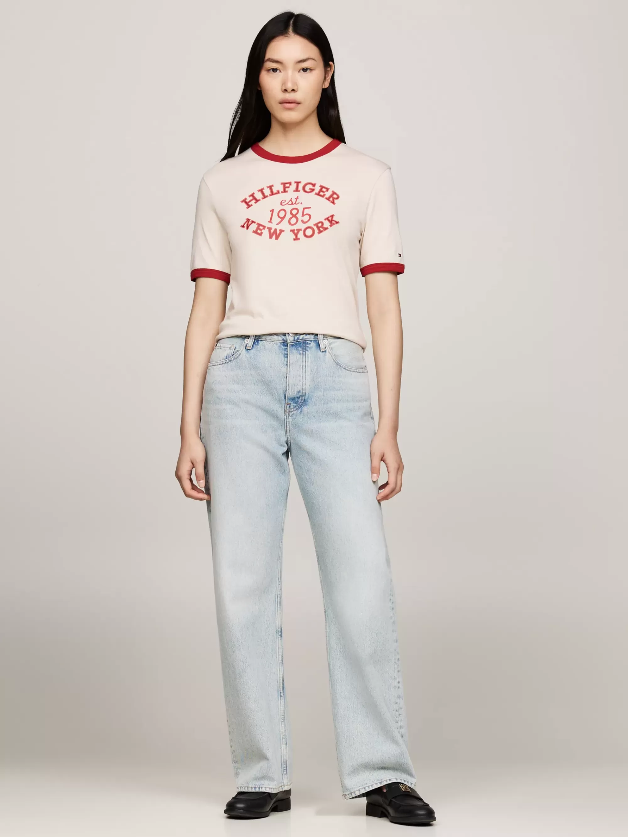 T-Shirts*Tommy Hilfiger Varsity T-shirt Met Logo En Contrastrand CLASSIC BEIGE