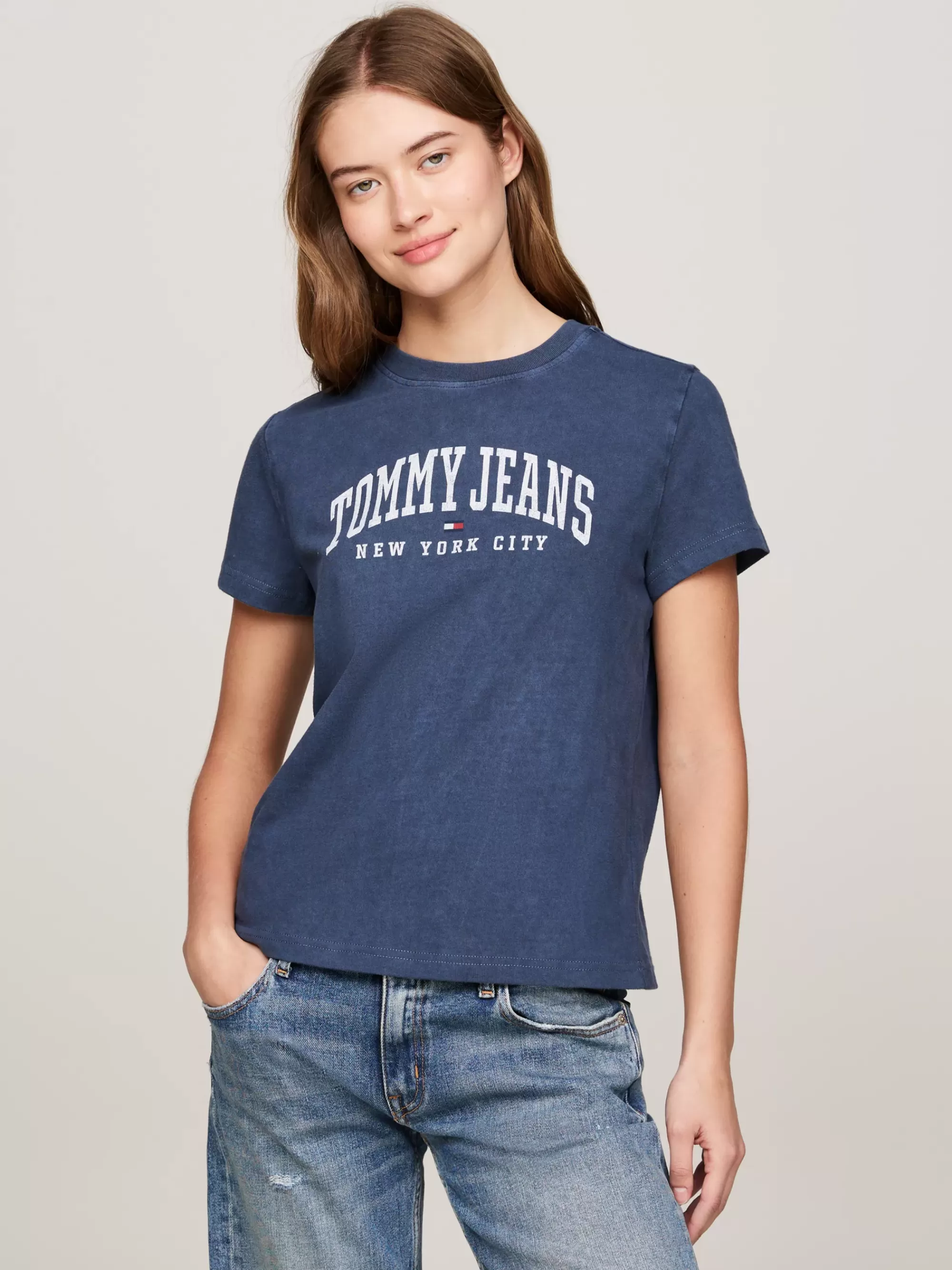 T-Shirts*Tommy Hilfiger Varsity T-shirt Met Logo En Ronde Hals DARK NIGHT NAVY