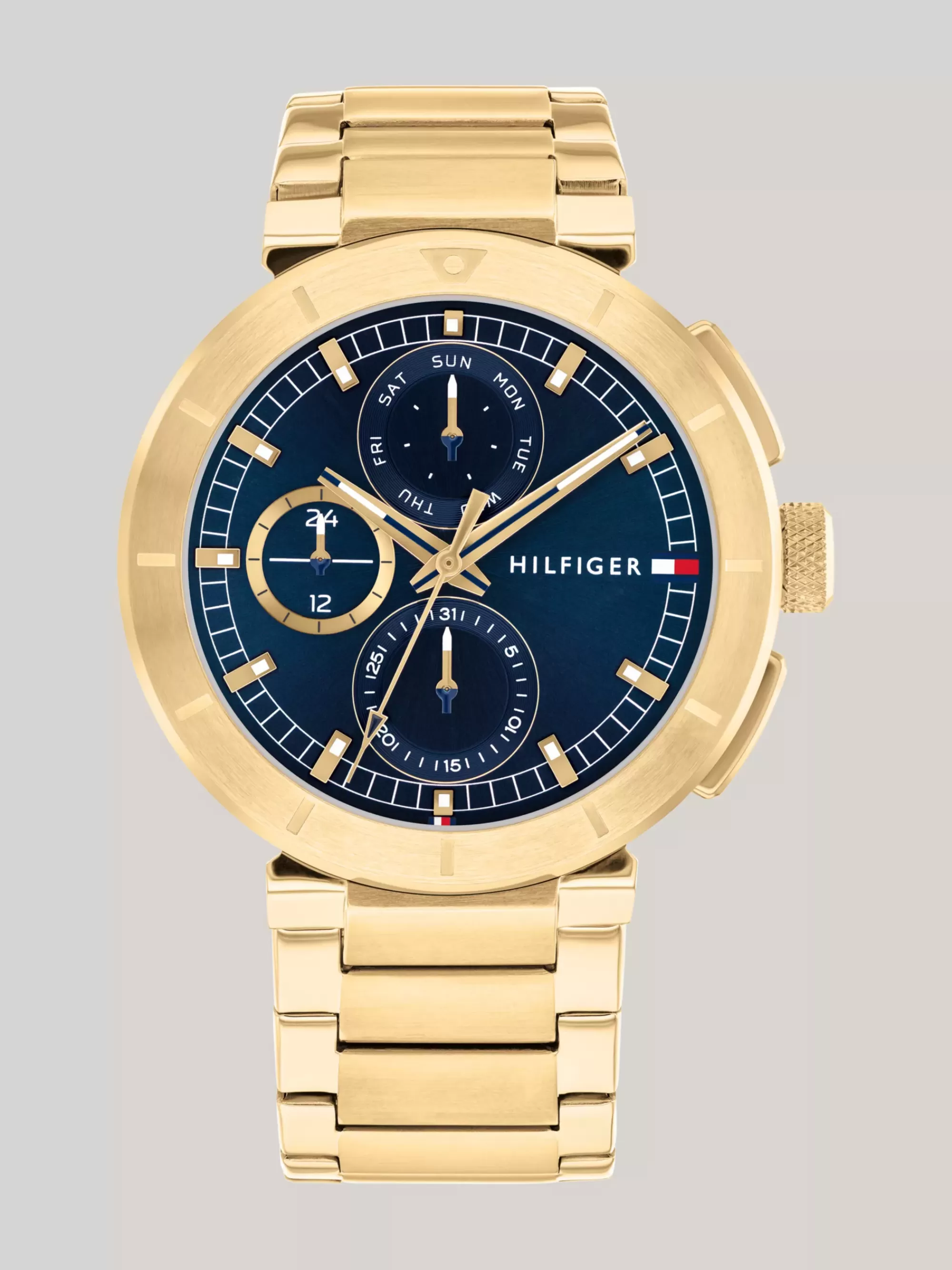 Horloges*Tommy Hilfiger Verguld Horloge Met Blauwe Wijzerplaat En Schakelband GOLD