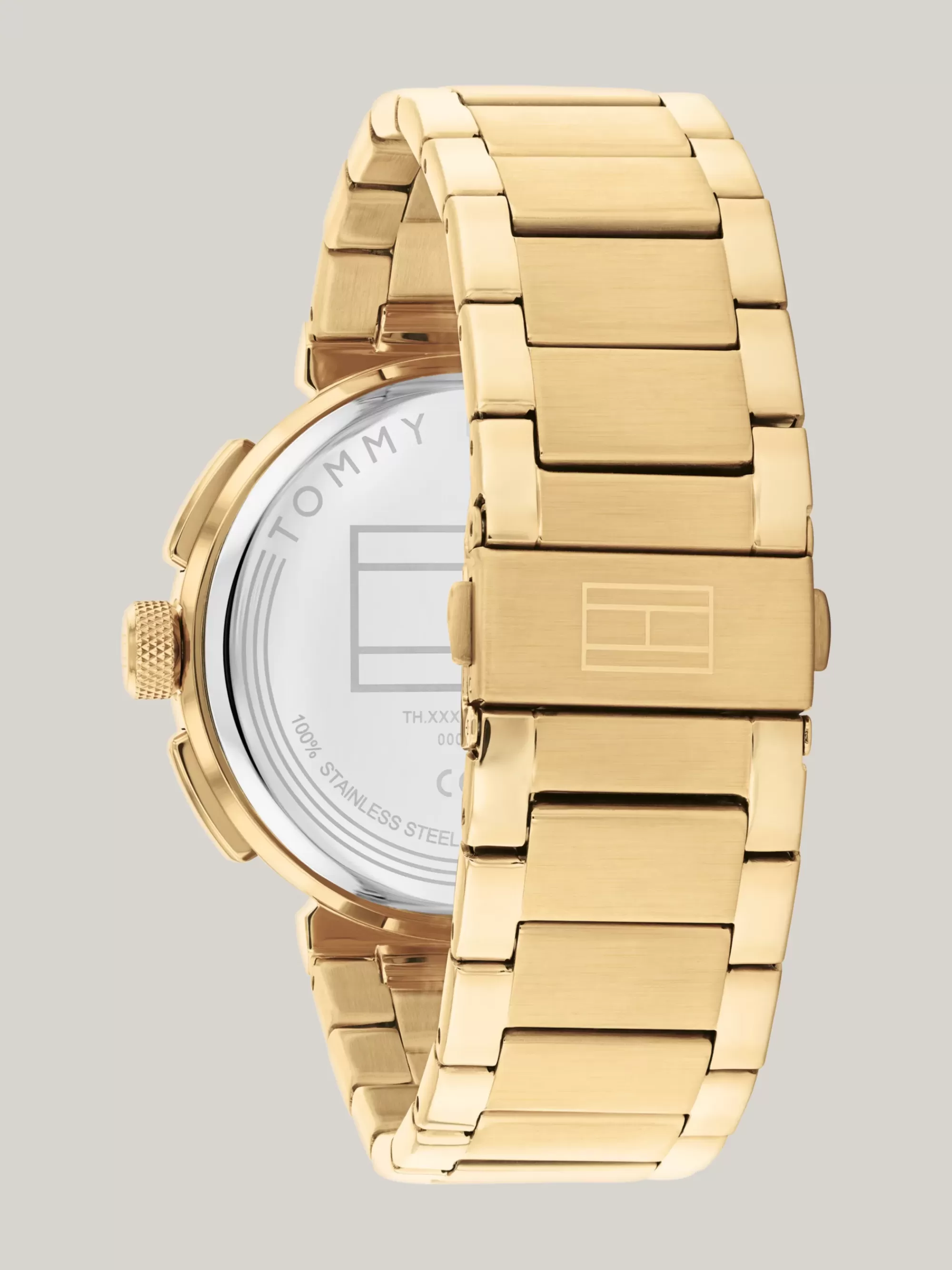 Horloges*Tommy Hilfiger Verguld Horloge Met Blauwe Wijzerplaat En Schakelband GOLD