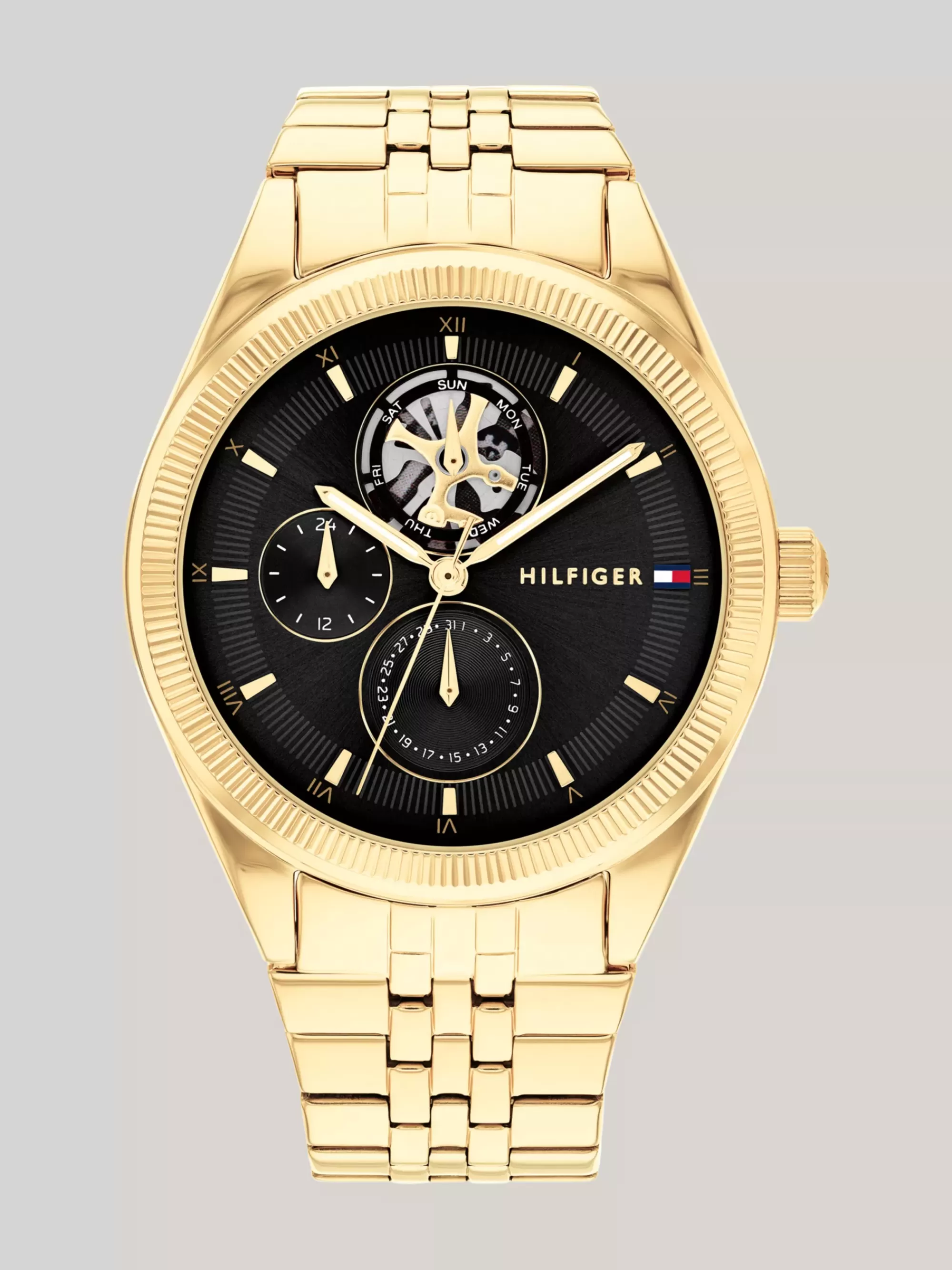 Horloges*Tommy Hilfiger Verguld Rvs Horloge Met Zwarte Wijzerplaat GOLD
