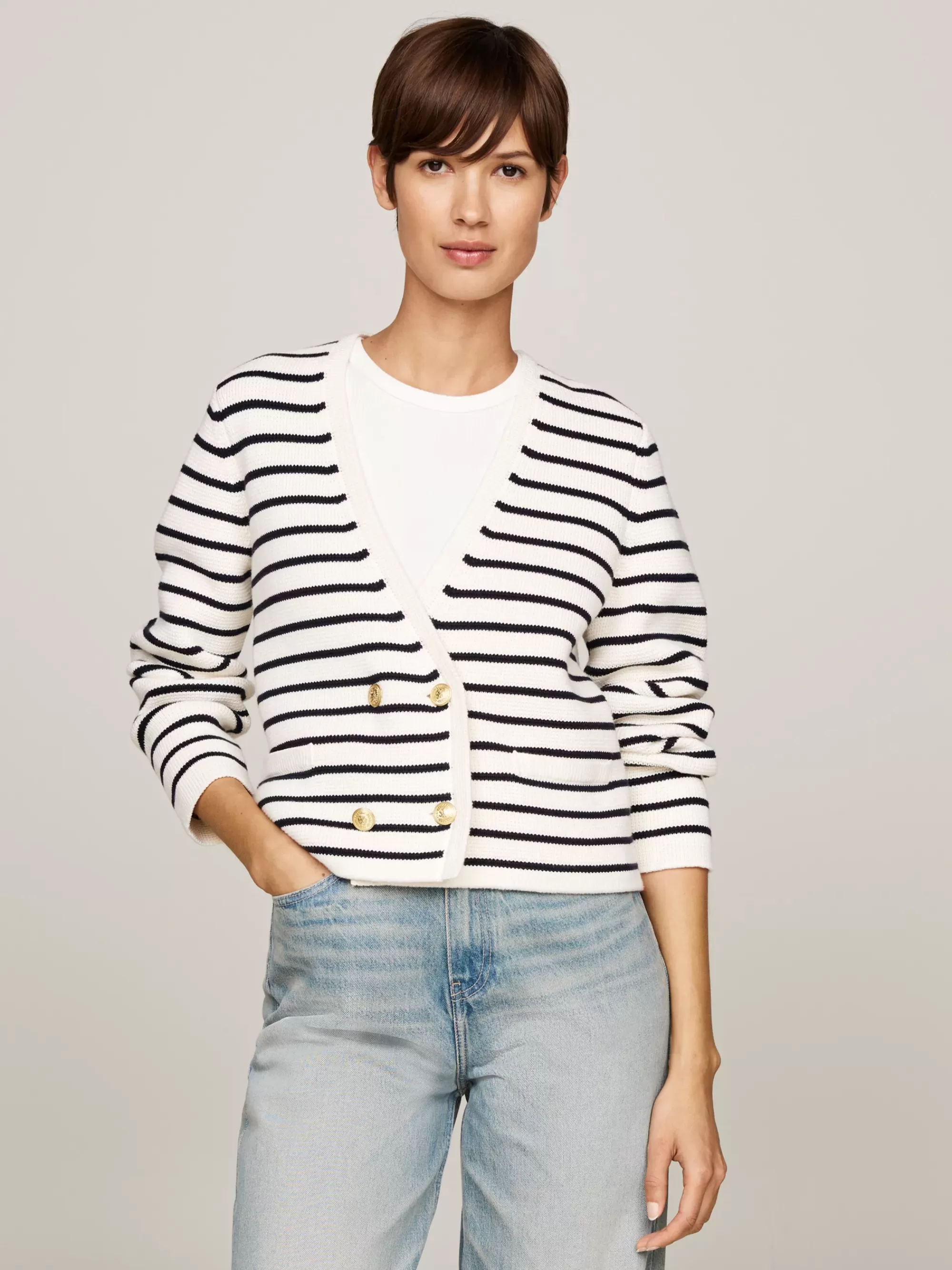 Truien Met Ronde Hals | Vesten*Tommy Hilfiger Vest Met Bretonse Streep BRETON STP/ IVORY PETAL/ DESERT SKY