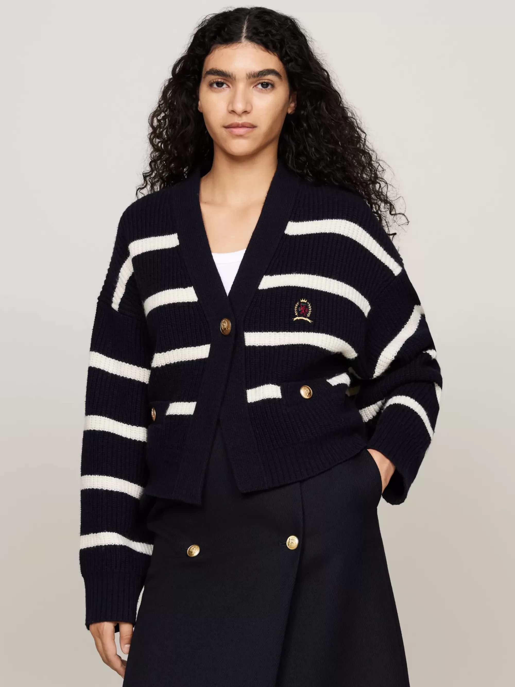 Truien | Truien & Vesten*Tommy Hilfiger Vest Van Zuivere Wol Met Bretonse Streep DESERT SKY