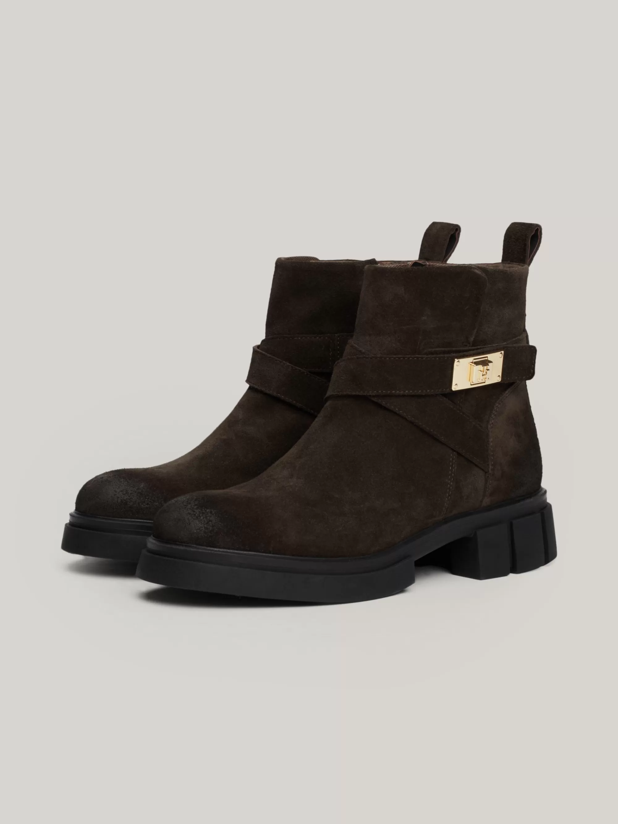 Laarzen & Enkellaarzen*Tommy Hilfiger Veterboot Van Geborsteld Suède Met Monogram DARK COFFEE