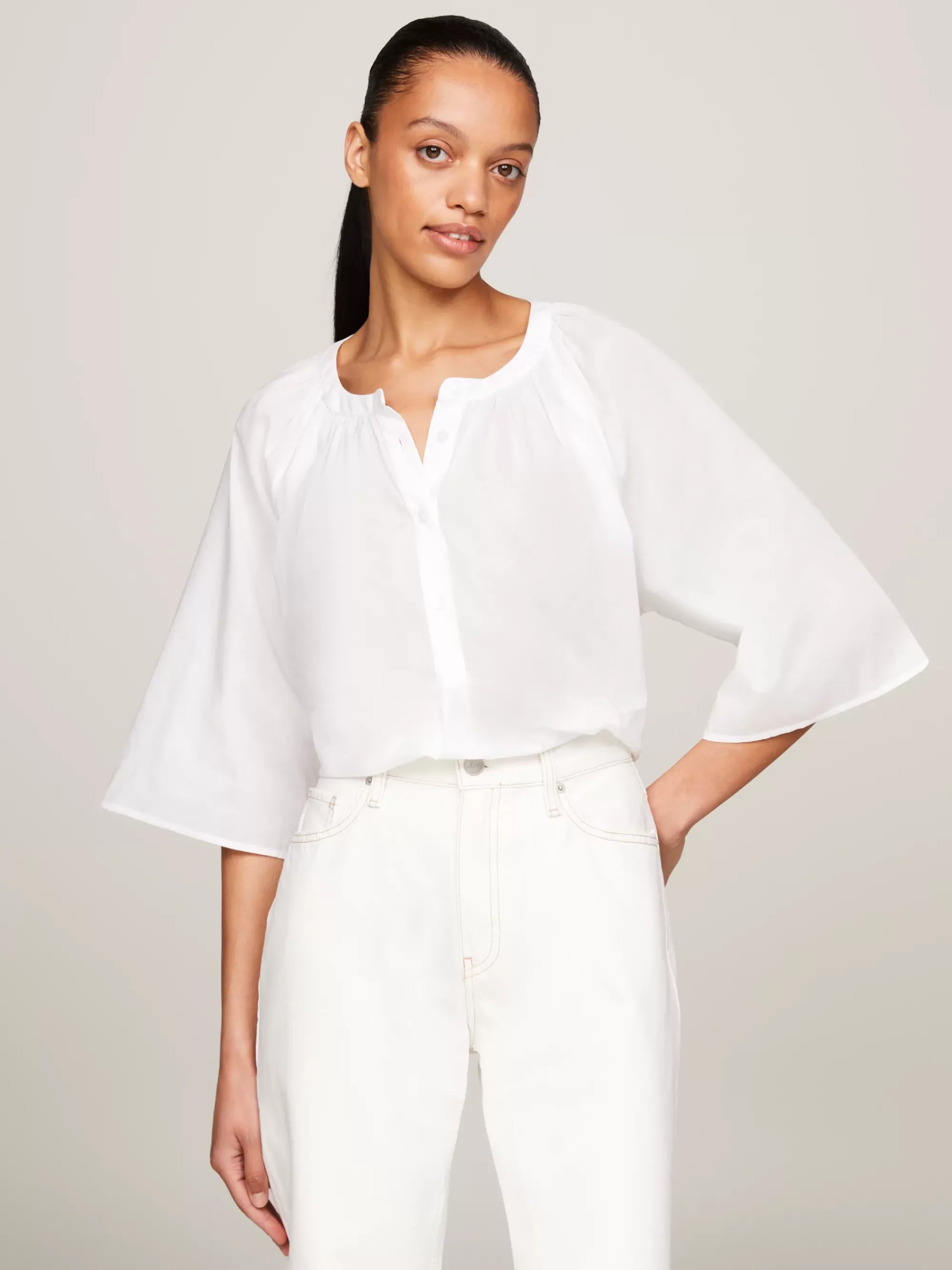 Blouses & Overhemden*Tommy Hilfiger Voile Blouse Met Driekwart Mouwen TH OPTIC WHITE