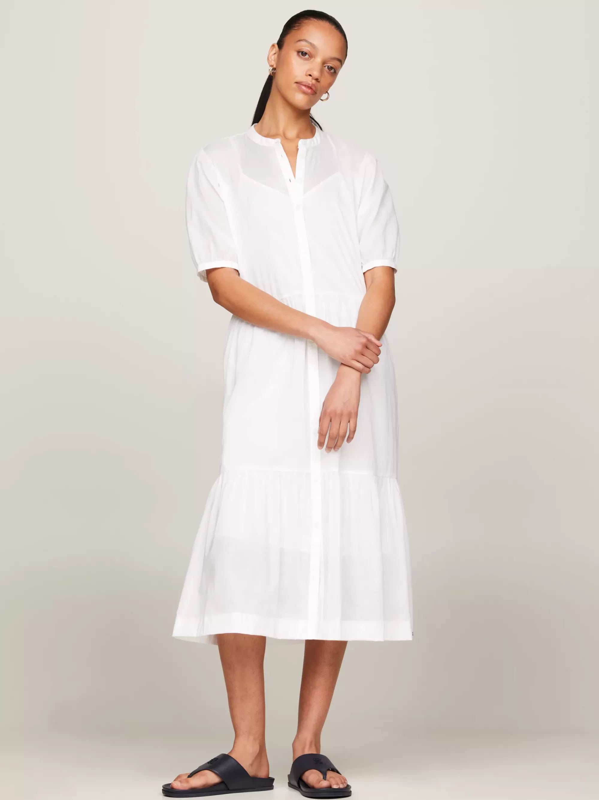 Jurken*Tommy Hilfiger Voile Fit And Flare Maxi-jurk TH OPTIC WHITE