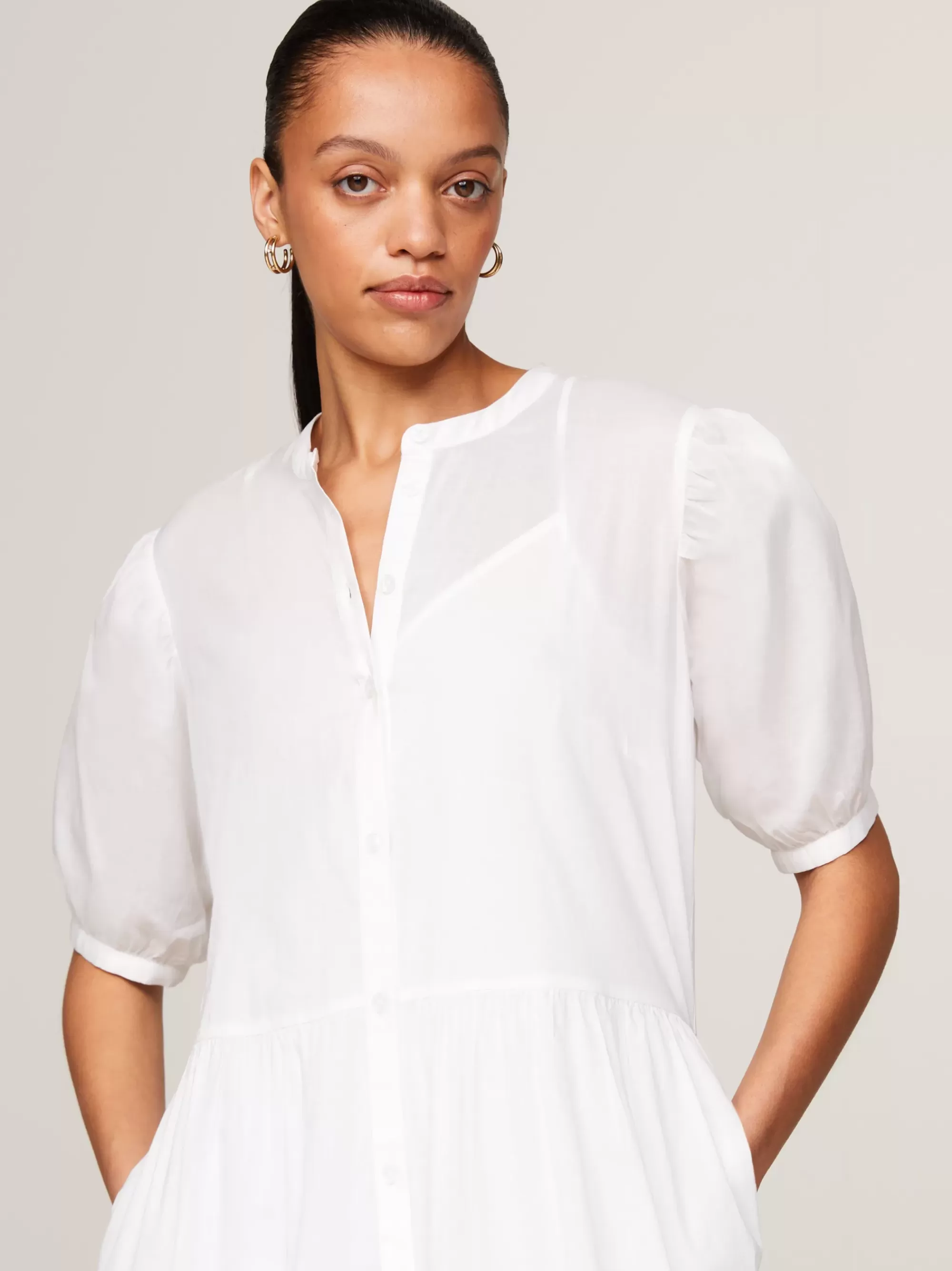 Jurken*Tommy Hilfiger Voile Fit And Flare Maxi-jurk TH OPTIC WHITE