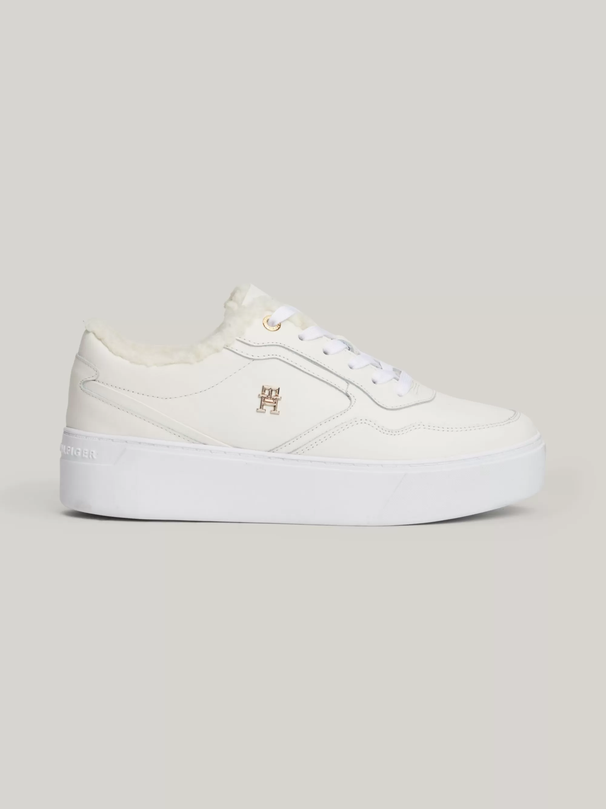 Sneakers*Tommy Hilfiger Warm Gevoerde Leren Platformsneaker ANCIENT WHITE