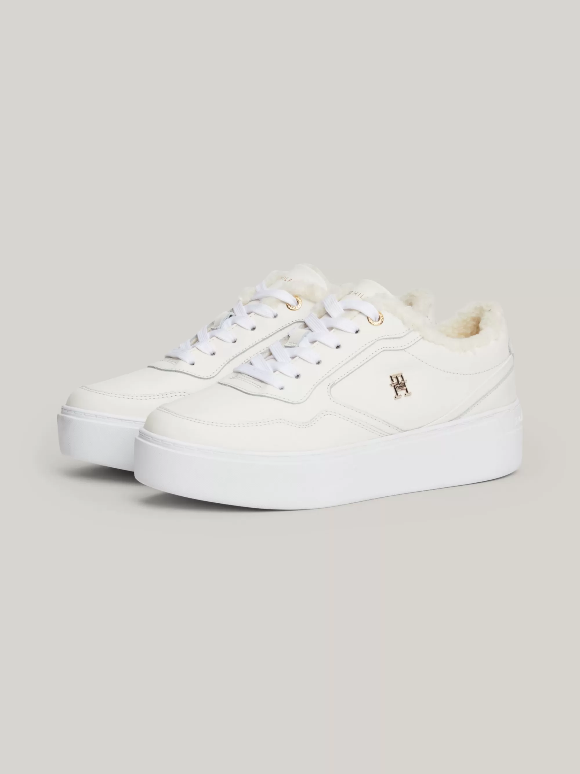 Sneakers*Tommy Hilfiger Warm Gevoerde Leren Platformsneaker ANCIENT WHITE
