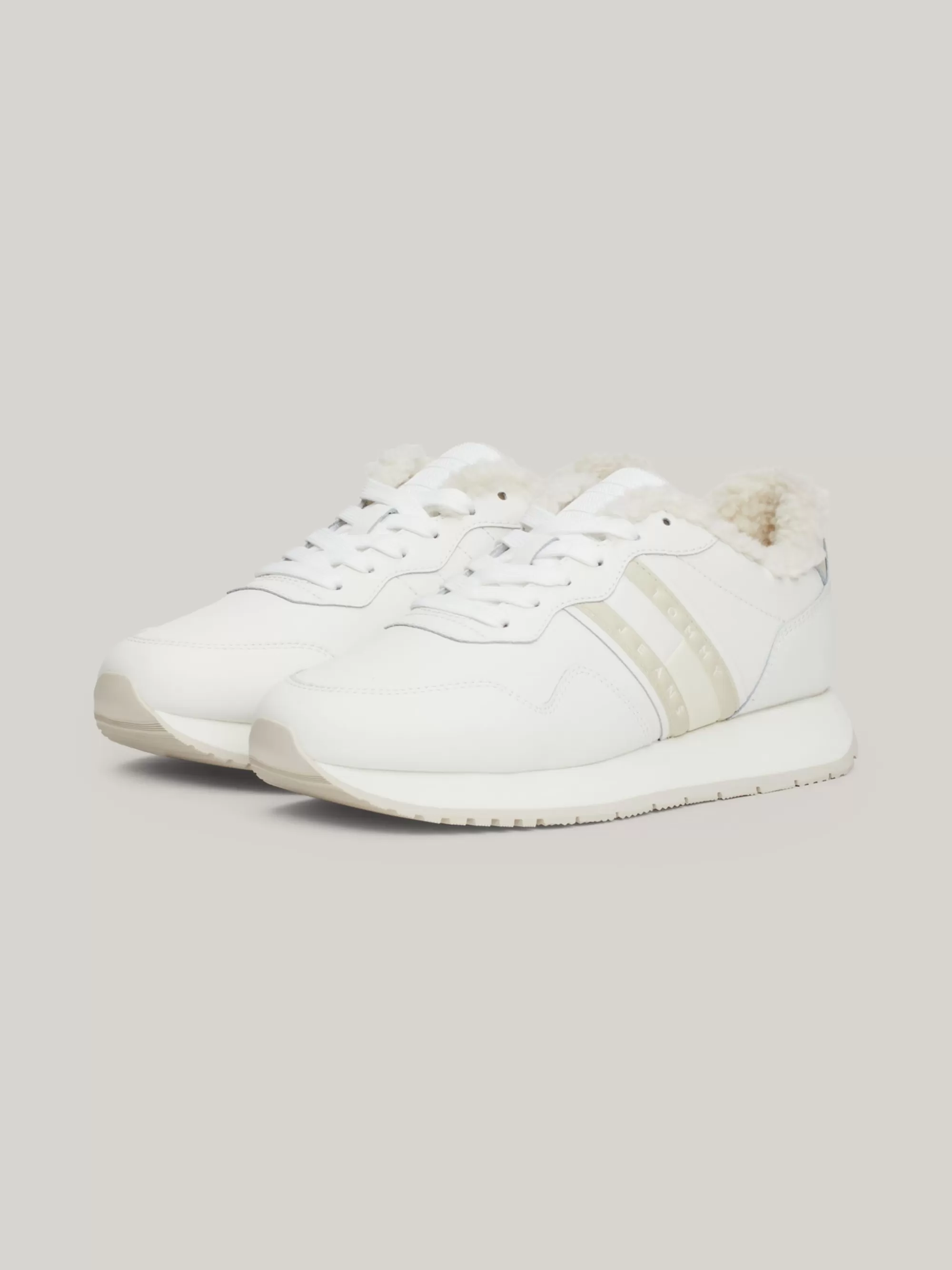 Sneakers*Tommy Hilfiger Warm Gevoerde Sneaker Van Leer ECRU