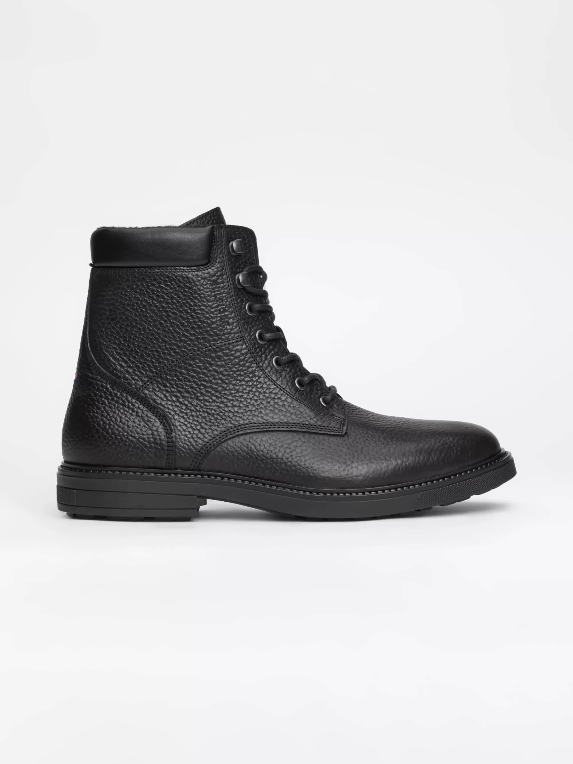 Veterboots | Laarzen*Tommy Hilfiger Warme Halfhoge Boot Van Gegranuleerd Leer BLACK