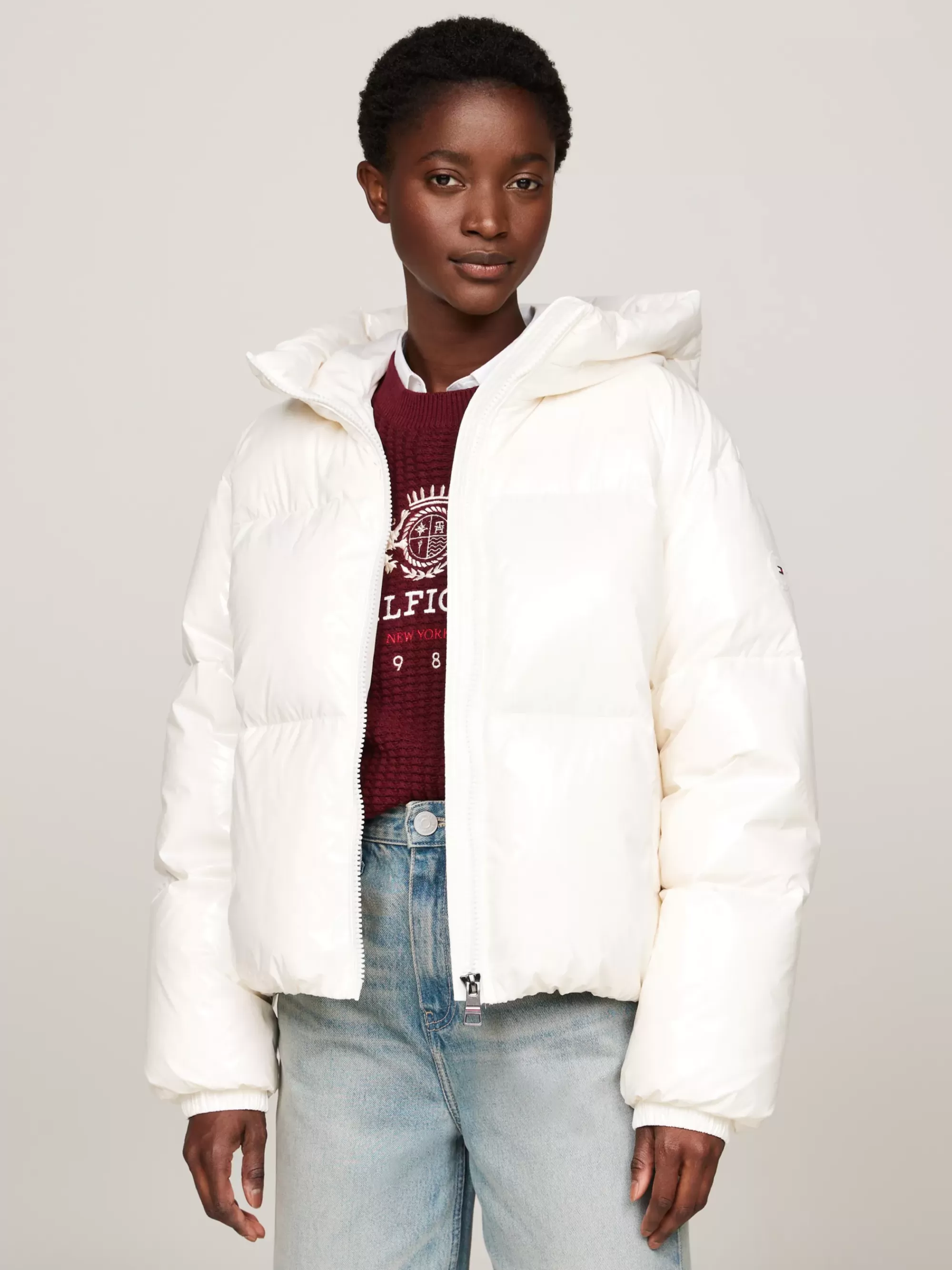 Jassen & Jacks*Tommy Hilfiger Waterafstotend Donsjack Met Glanzende Finish ANCIENT WHITE