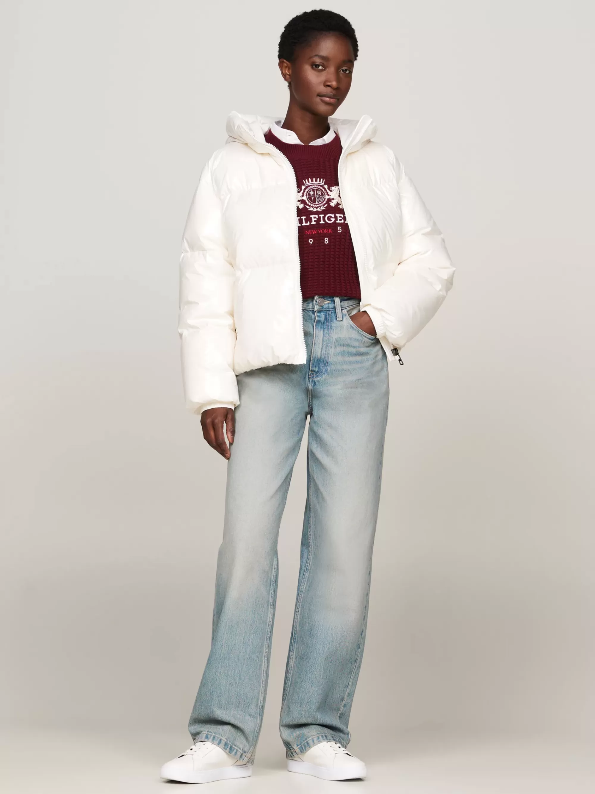 Jassen & Jacks*Tommy Hilfiger Waterafstotend Donsjack Met Glanzende Finish ANCIENT WHITE
