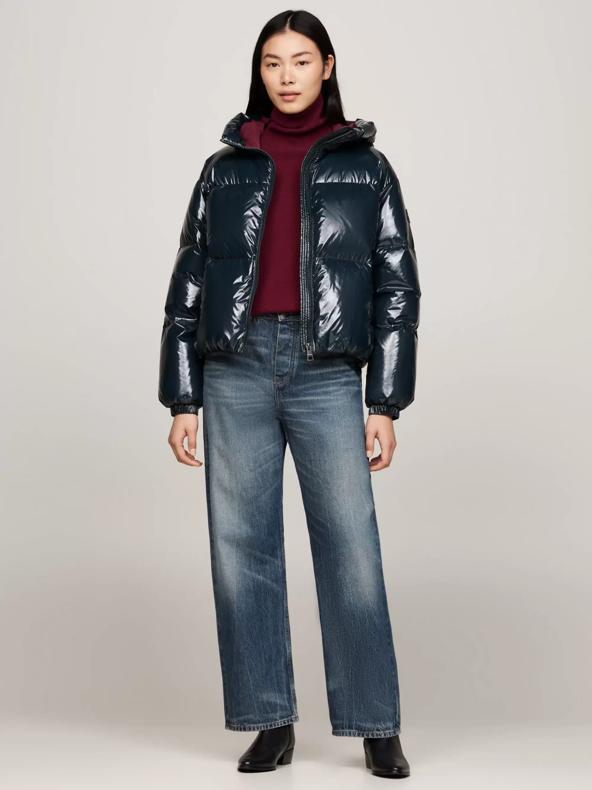 Jassen & Jacks*Tommy Hilfiger Waterafstotend Donsjack Met Glanzende Finish MILITARY DENIM