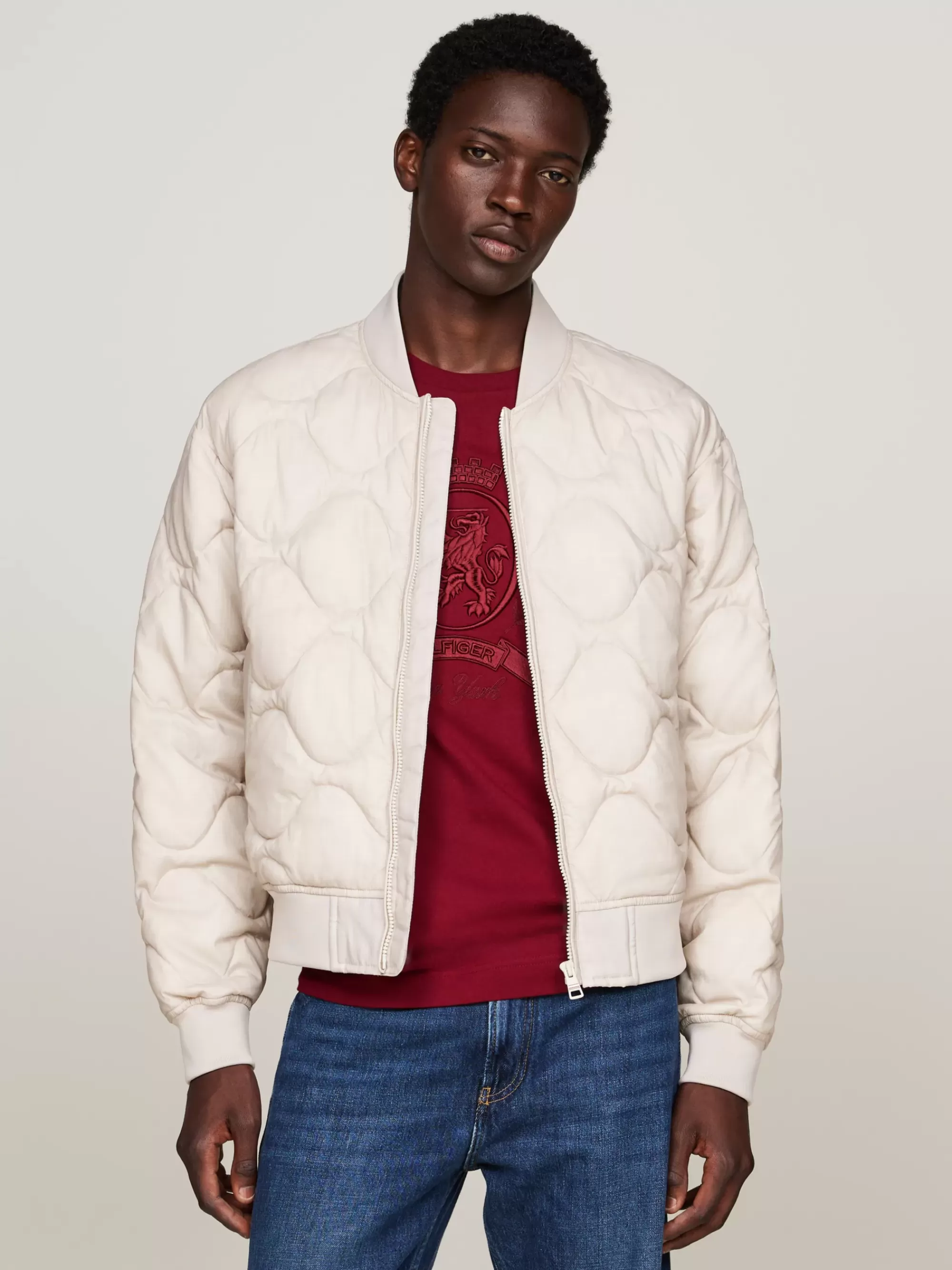 Jassen & Jacks*Tommy Hilfiger Waterafstotend Quilted Bomberjack BLEACHED STONE