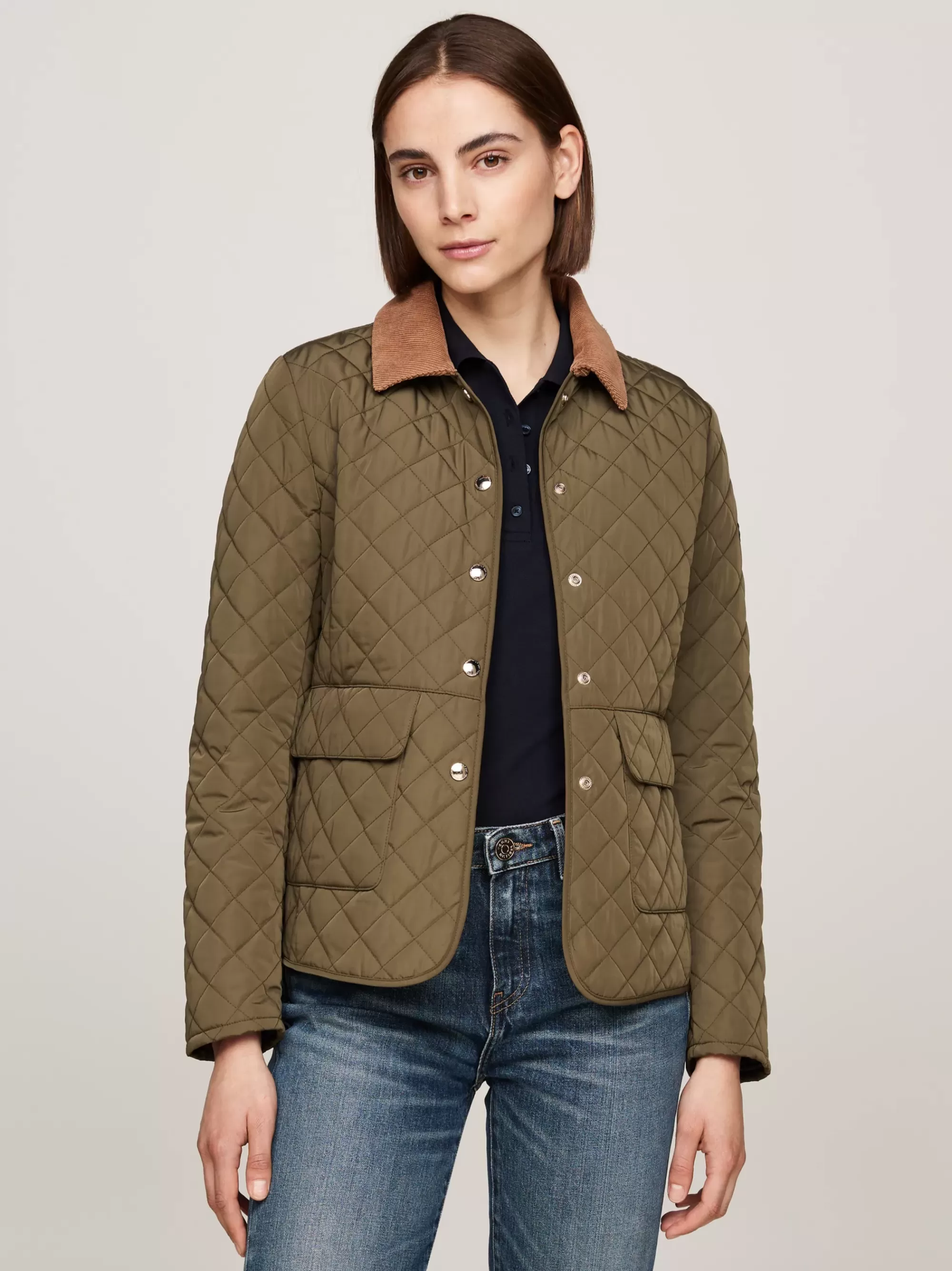 Jassen & Jacks*Tommy Hilfiger Waterafstotend Slim Fit Doorgestikt Jack ARMY GREEN