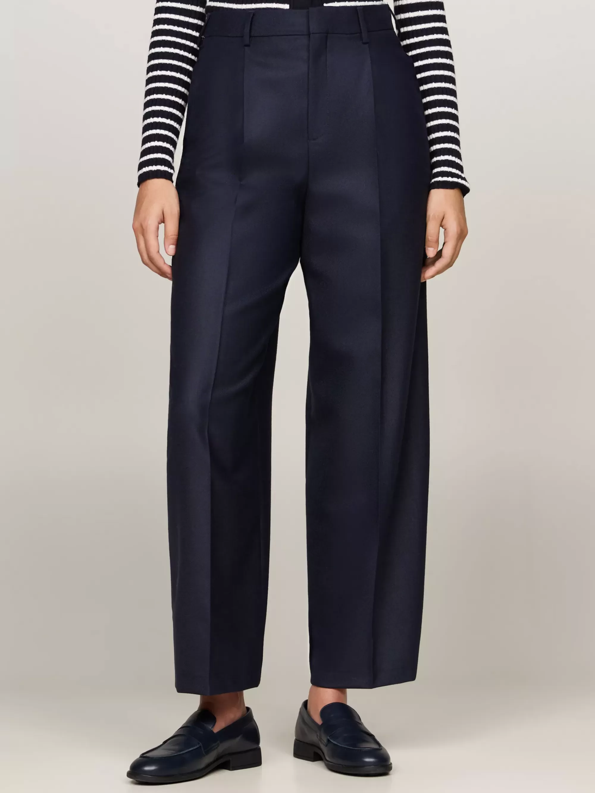 Broeken*Tommy Hilfiger Wijde Wolmix Pantalon Met Geborduurd Embleem DESERT SKY