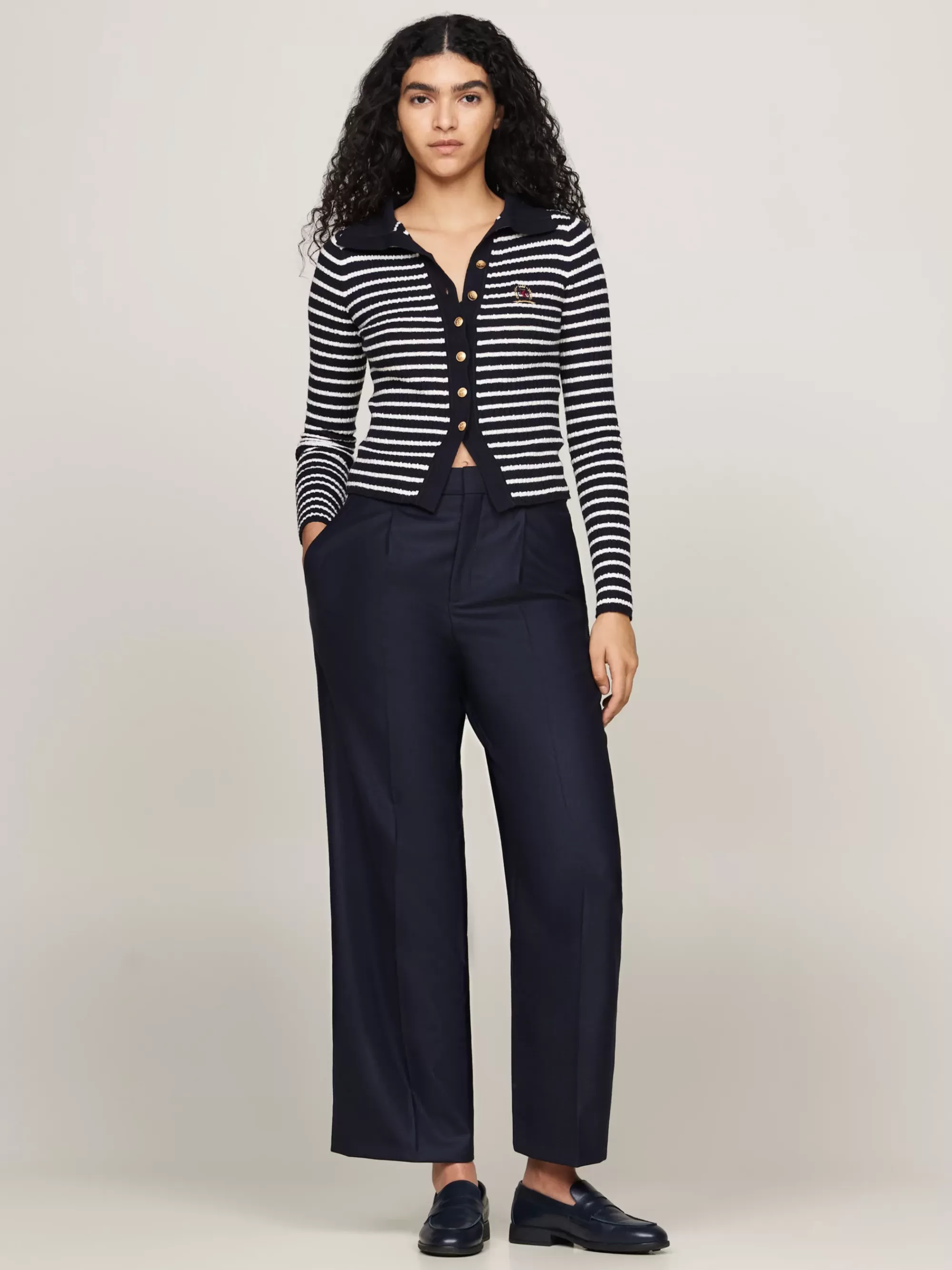 Broeken*Tommy Hilfiger Wijde Wolmix Pantalon Met Geborduurd Embleem DESERT SKY